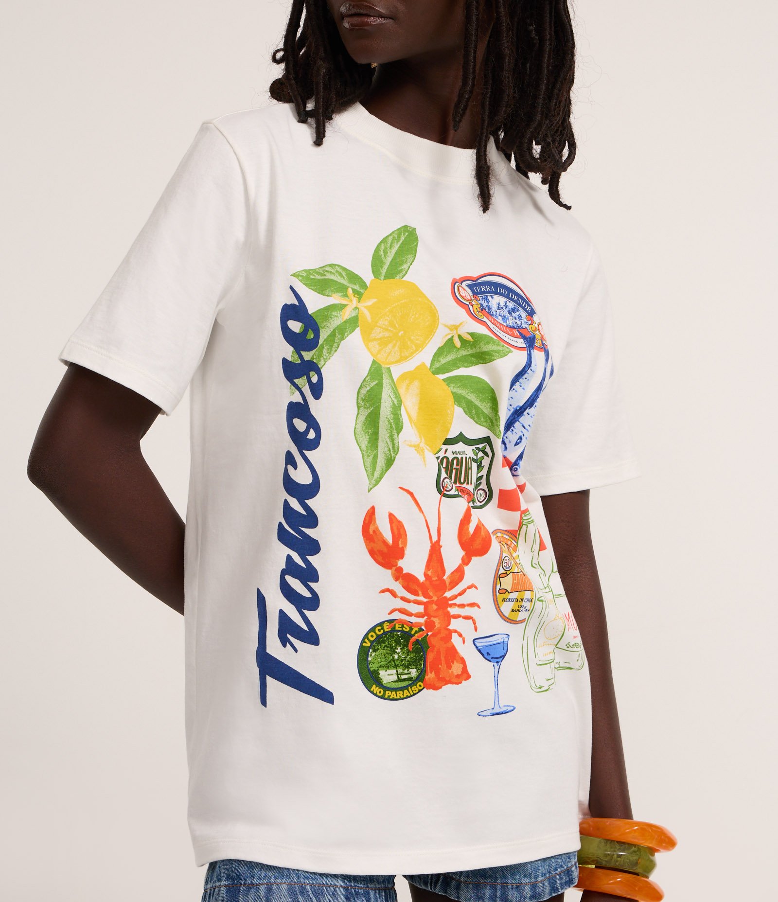 Camiseta em Algodão com Estampa Trancoso Branco 3