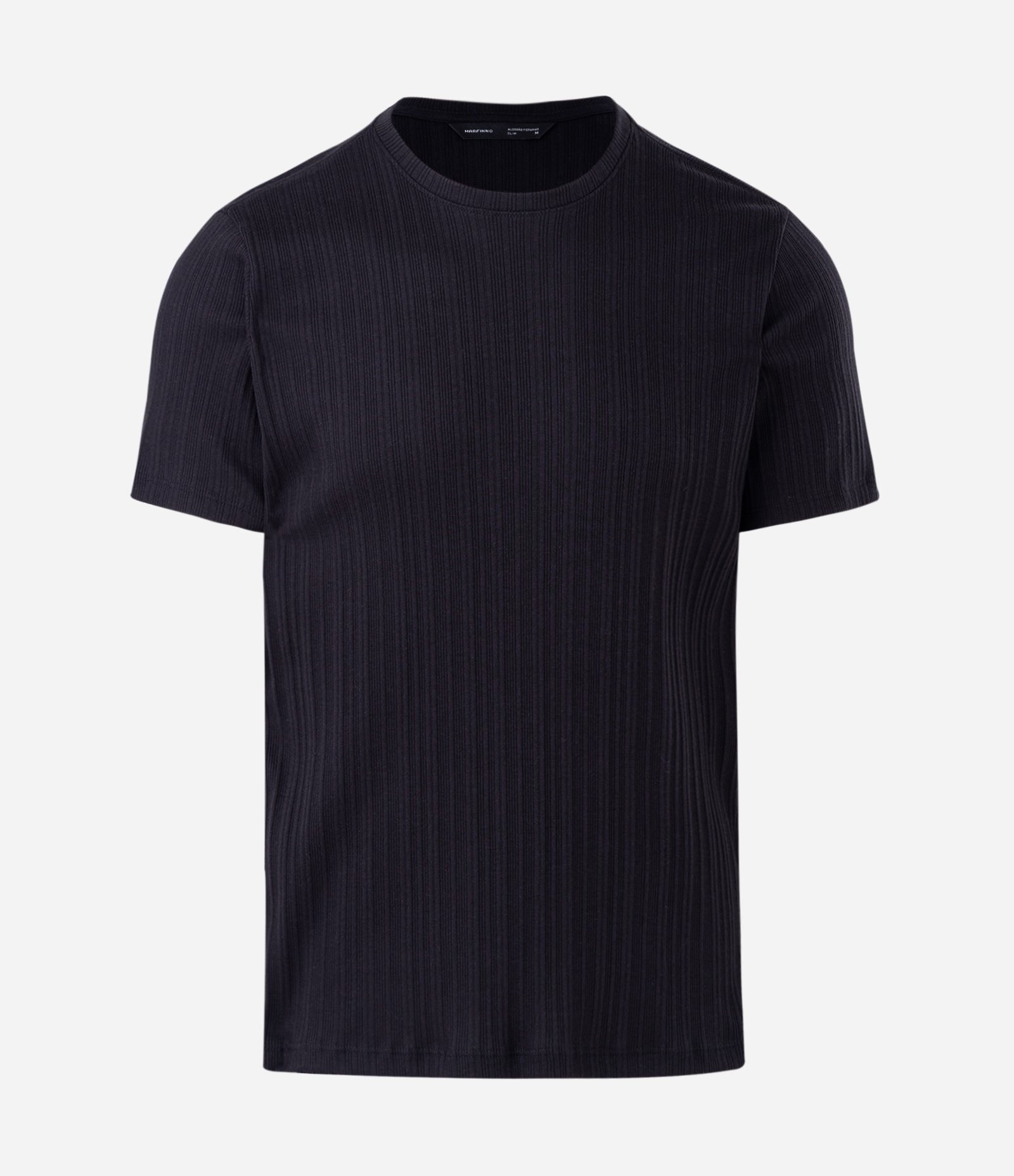 Camiseta Slim em Algodão com Textura Vertical Preto 5