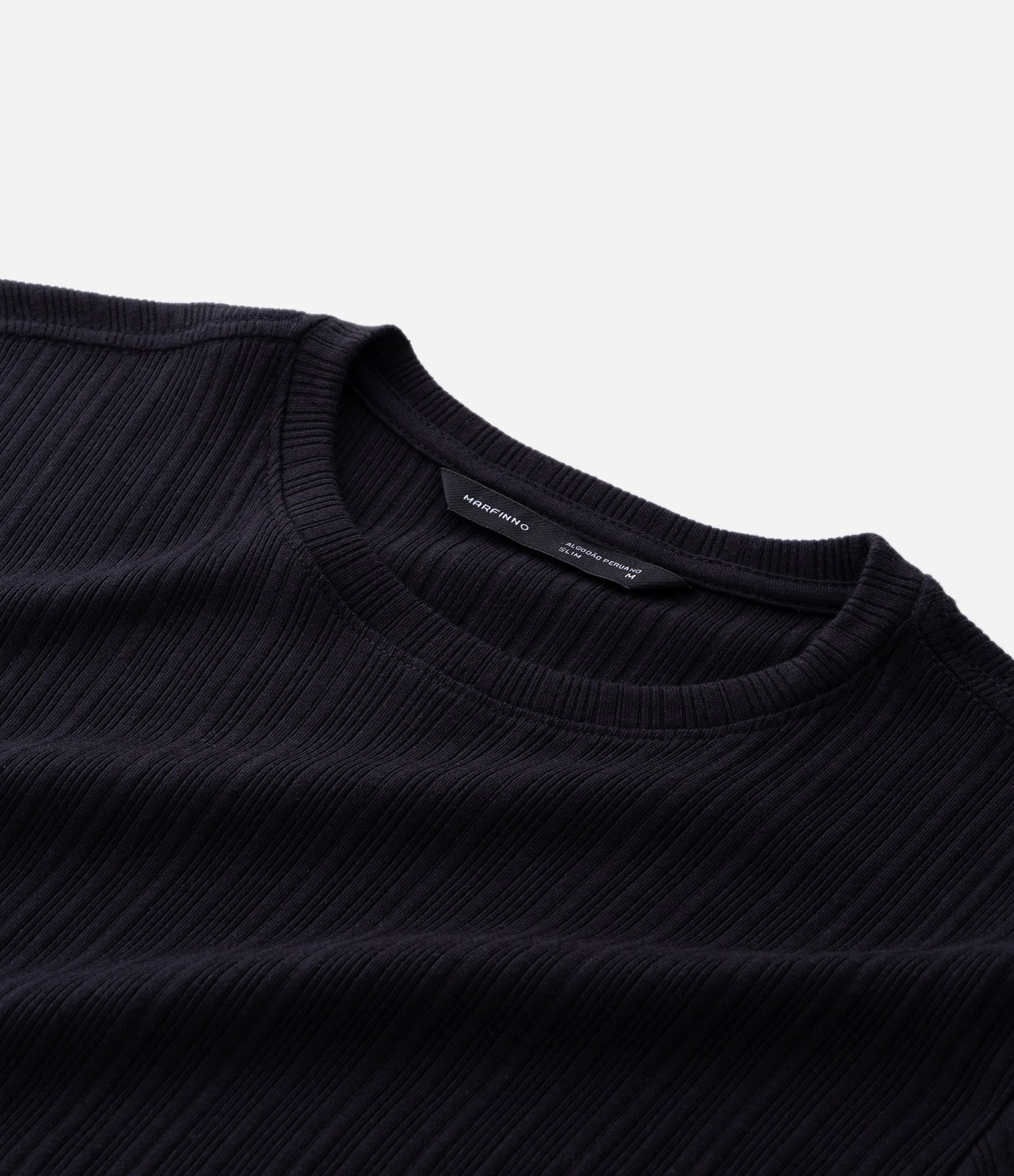 Camiseta Slim em Algodão com Textura Vertical Preto 7
