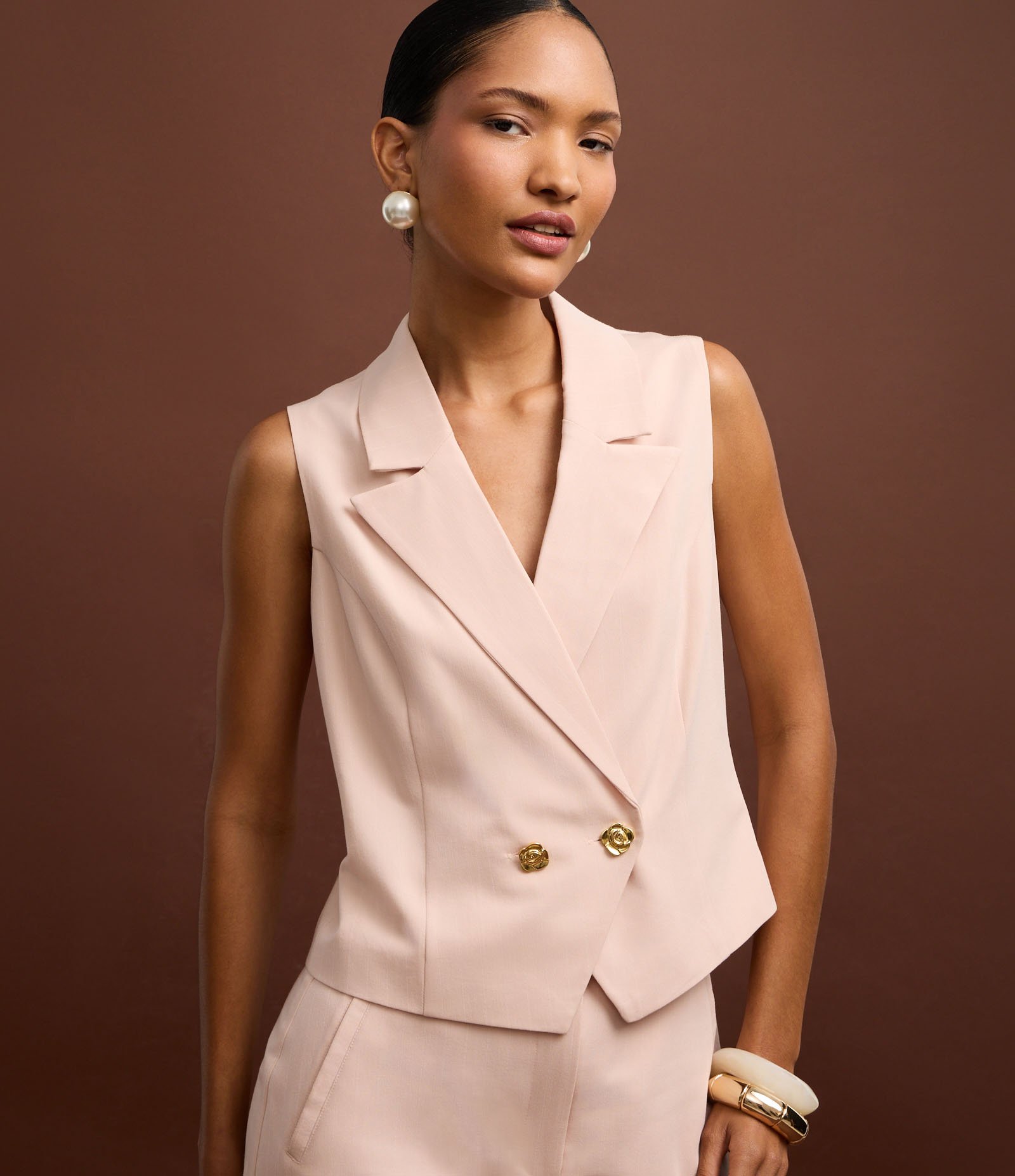 Colete Alfaiatado com Gola Blazer com Riscas de Giz Rosa 5