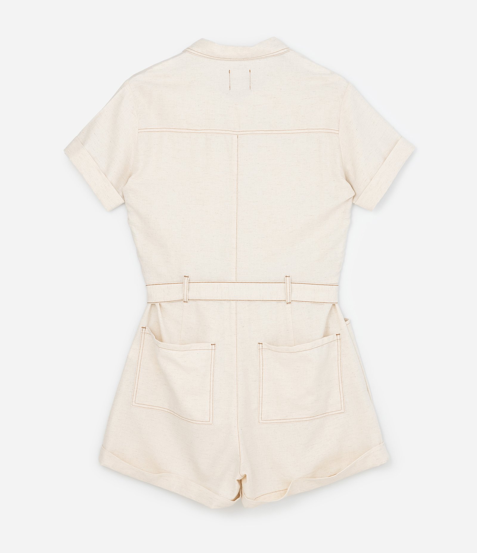 Macacão Curto em Sarja com Faixa na Cintura Curve & Plus Size Bege 6