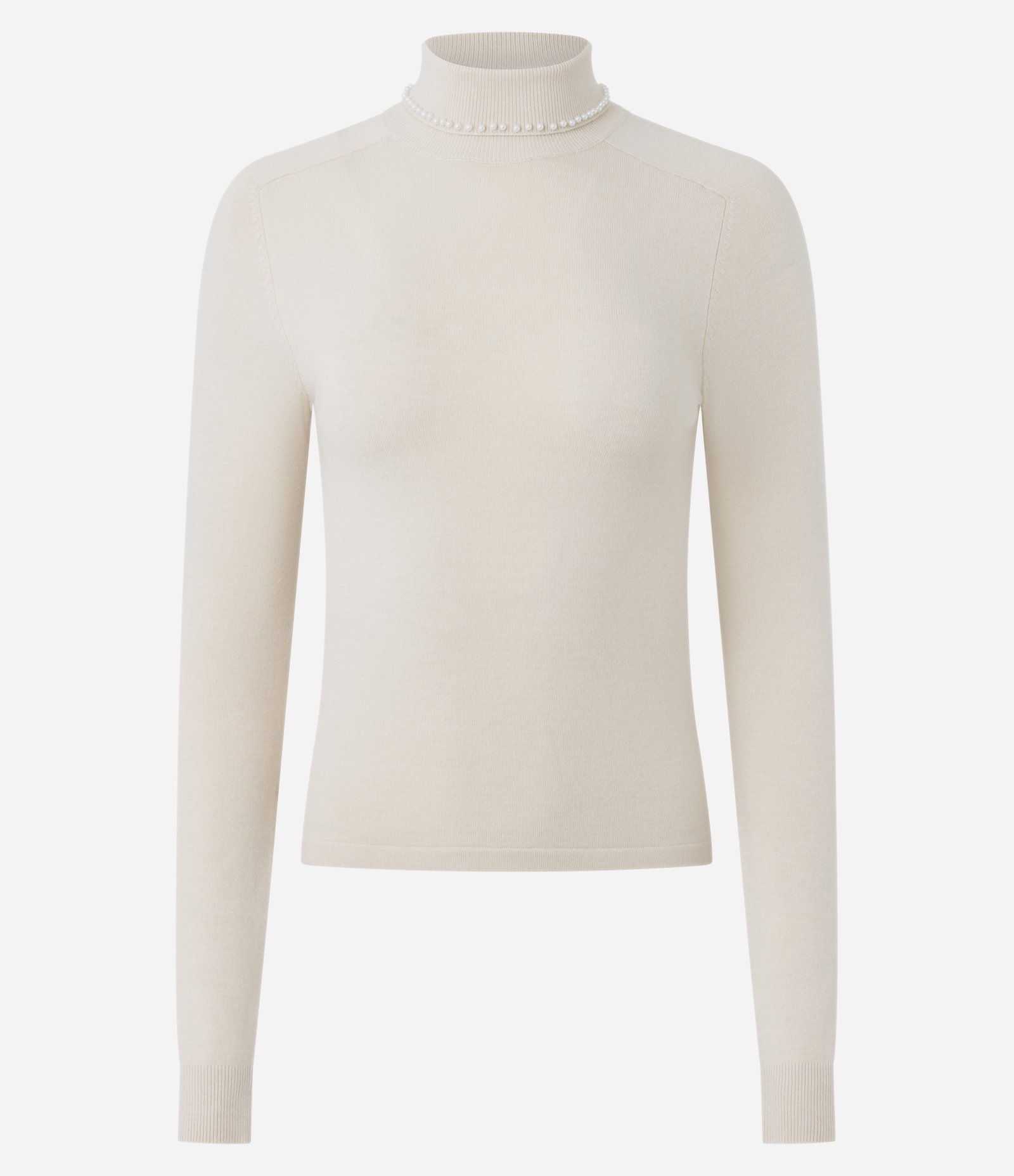 Blusa Regular em Tricô com Aplicação de Bolinhas na Gola Bege 5