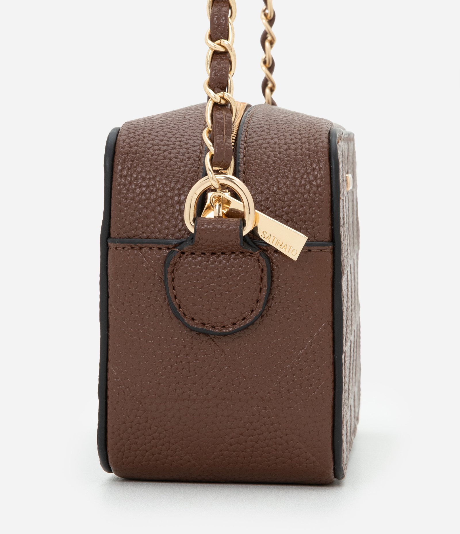 Bolsa Transversal Pequena em PU com Alça de Corrente Marrom 2