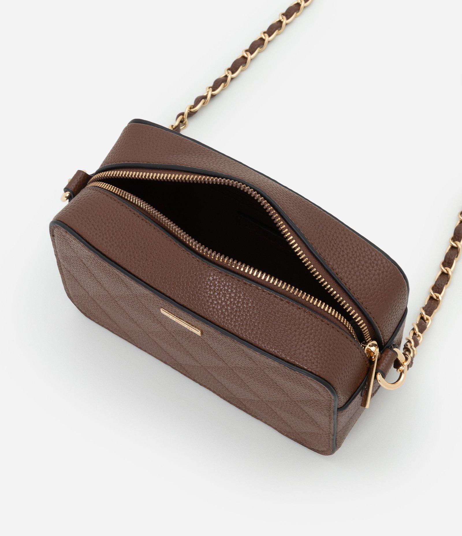 Bolsa Transversal Pequena em PU com Alça de Corrente Marrom 4