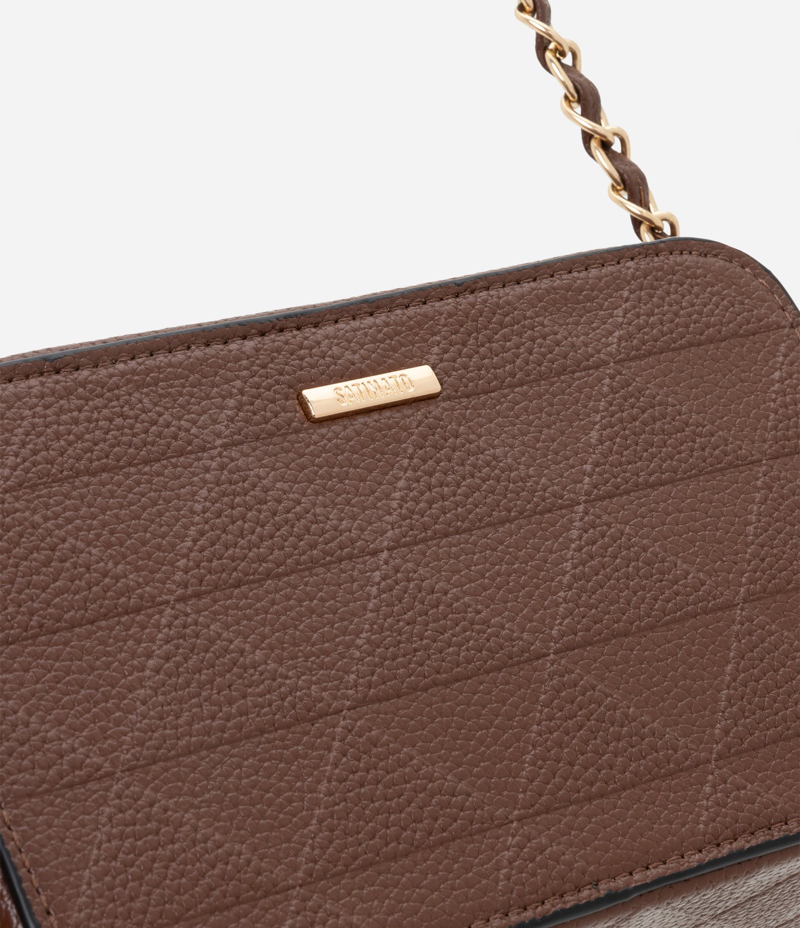 Bolsa Transversal Pequena em PU com Alça de Corrente Marrom 5