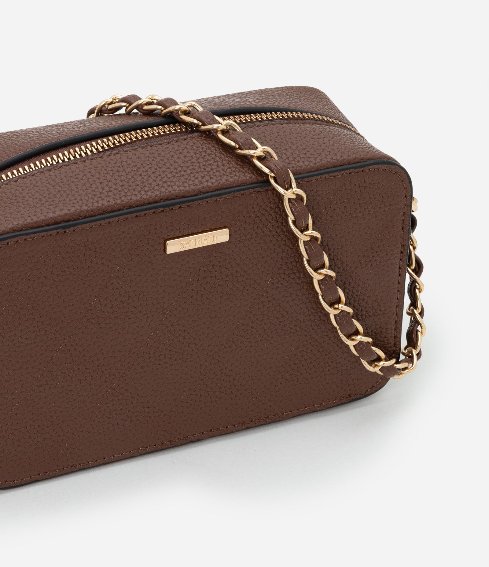 Bolsa Transversal Pequena em PU com Alça de Corrente Marrom 6