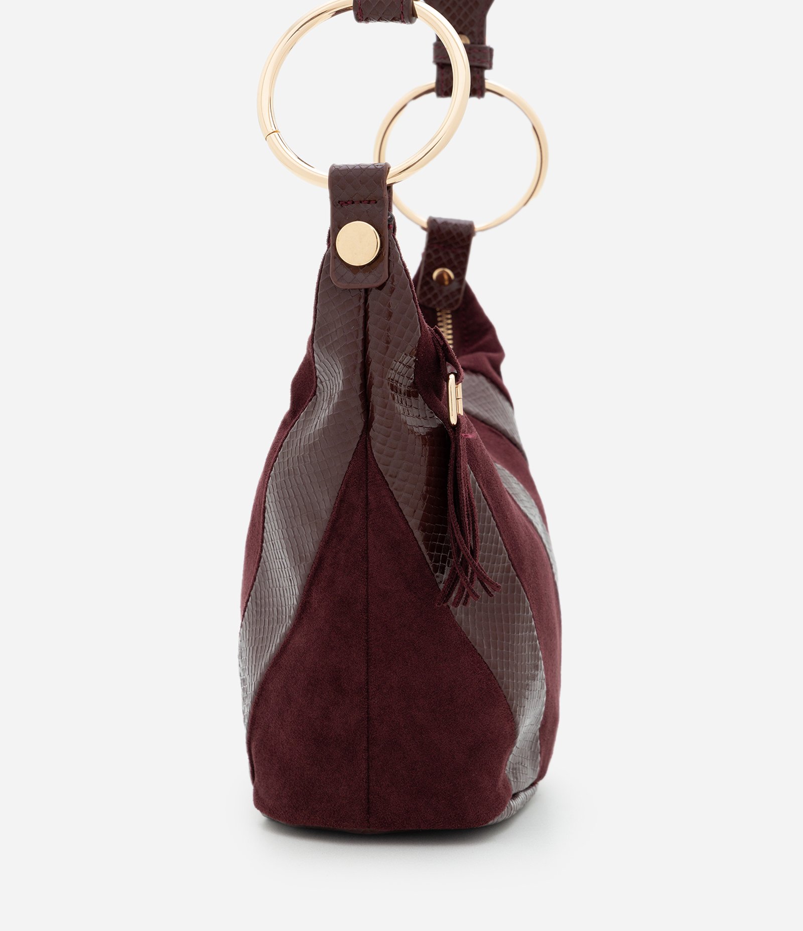 Bolsa Shoulder Média em Suede com Aros na Alça Vinho 2