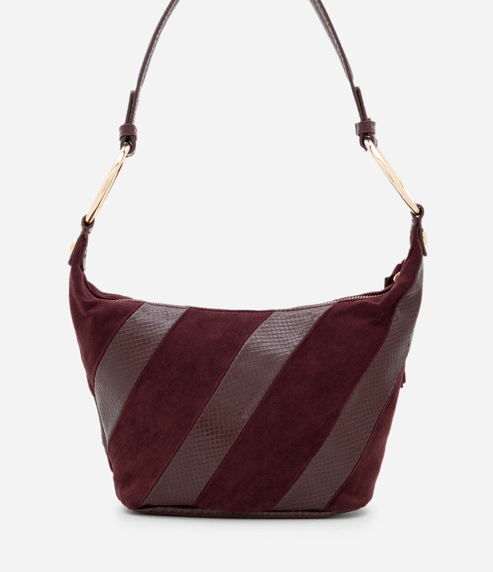 Bolsa Shoulder Média em Suede com Aros na Alça Vinho 3