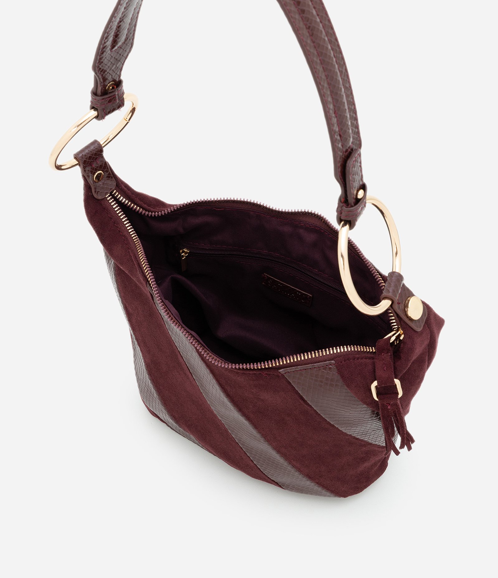 Bolsa Shoulder Média em Suede com Aros na Alça Vinho 4