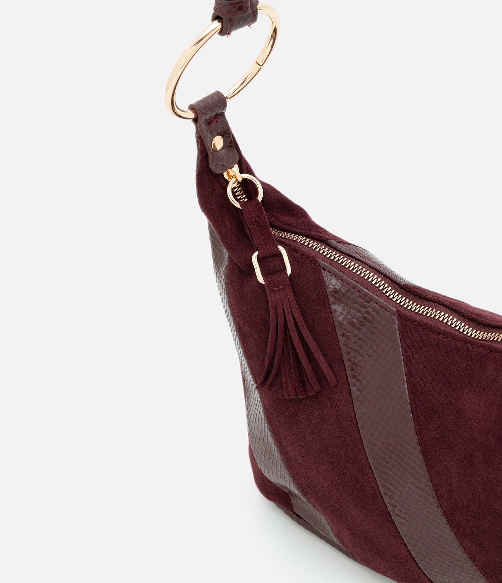 Bolsa Shoulder Média em Suede com Aros na Alça Vinho 5
