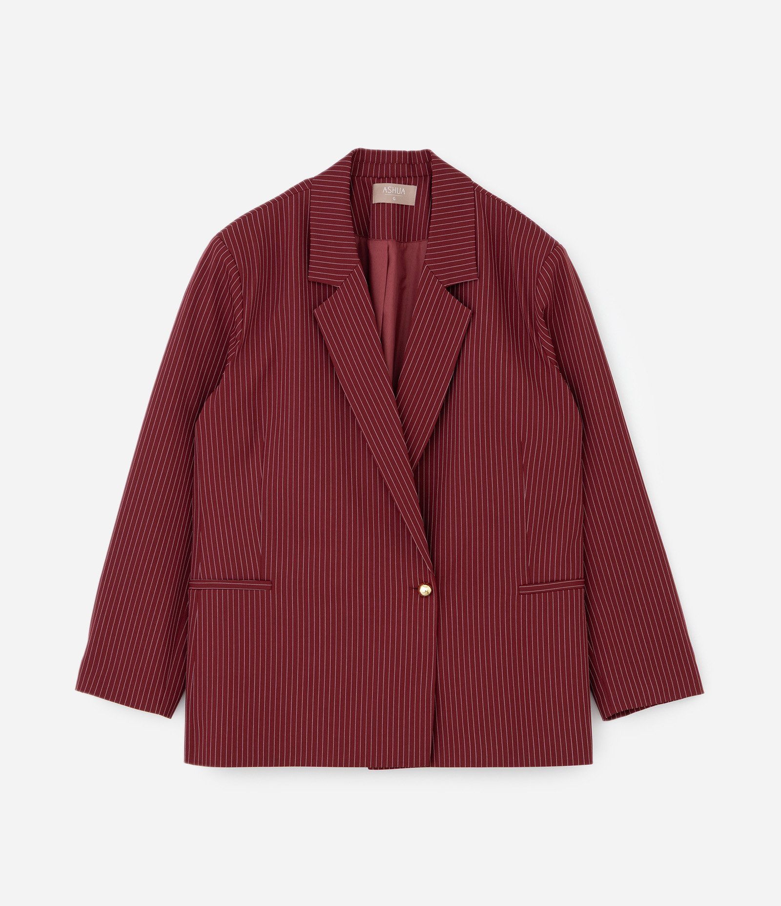 Blazer Alfaiatado com Risca de Giz e Fechamento Transpassado Curve & Plus Size Vermelho 1