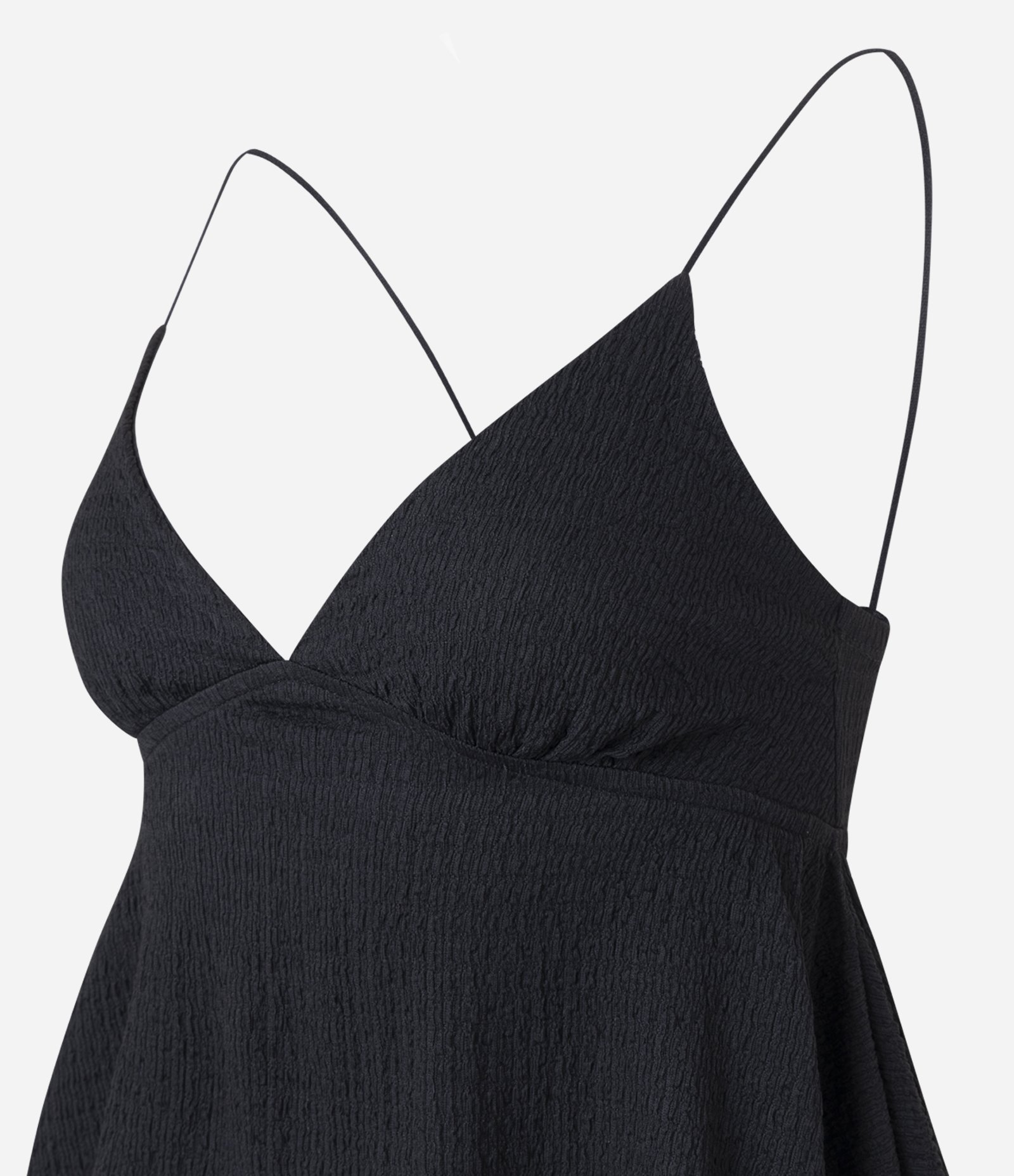 Blusa Curta Texturizada com Alças Finas e Pontas Preto 2