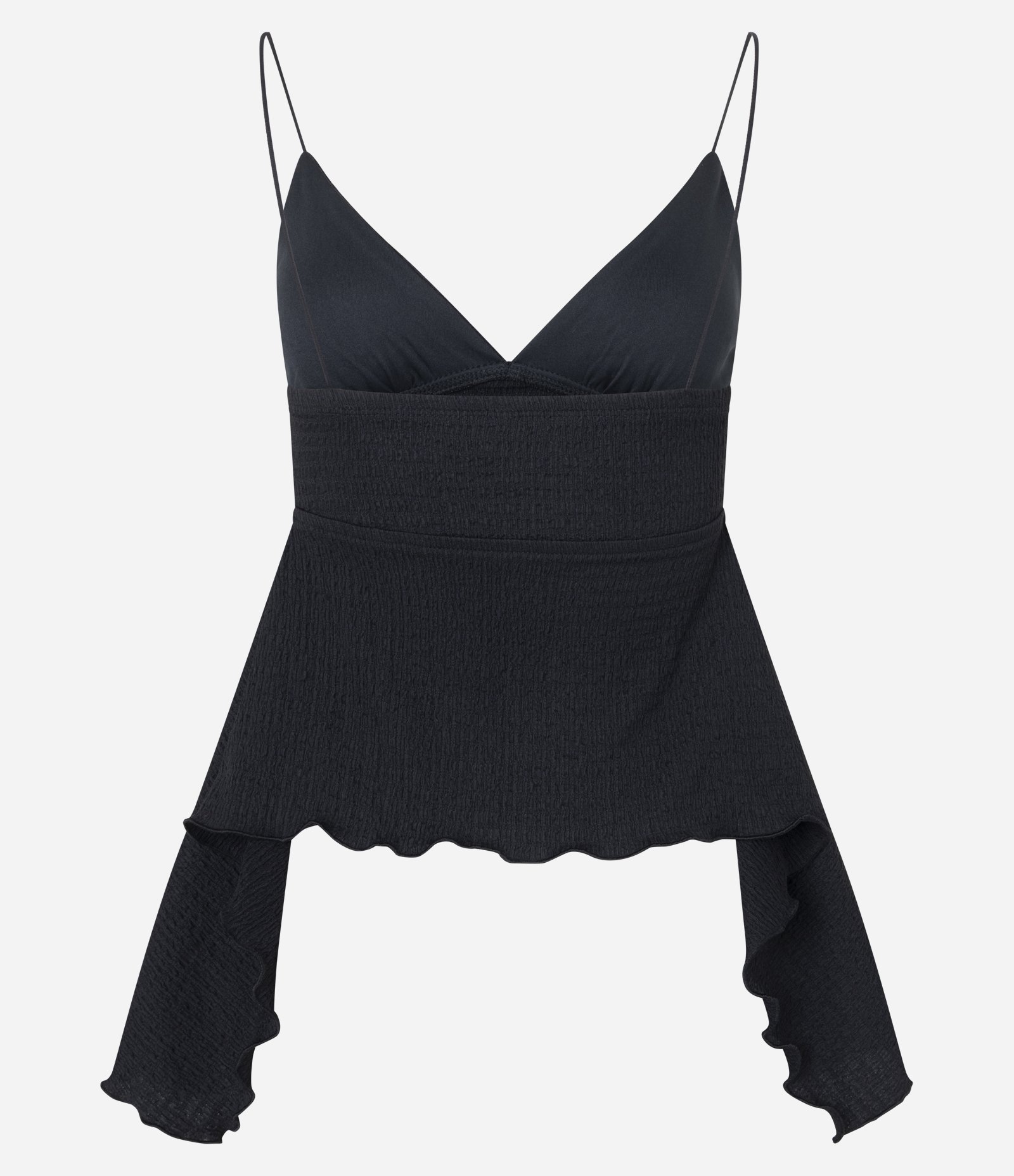 Blusa Curta Texturizada com Alças Finas e Pontas Preto 3