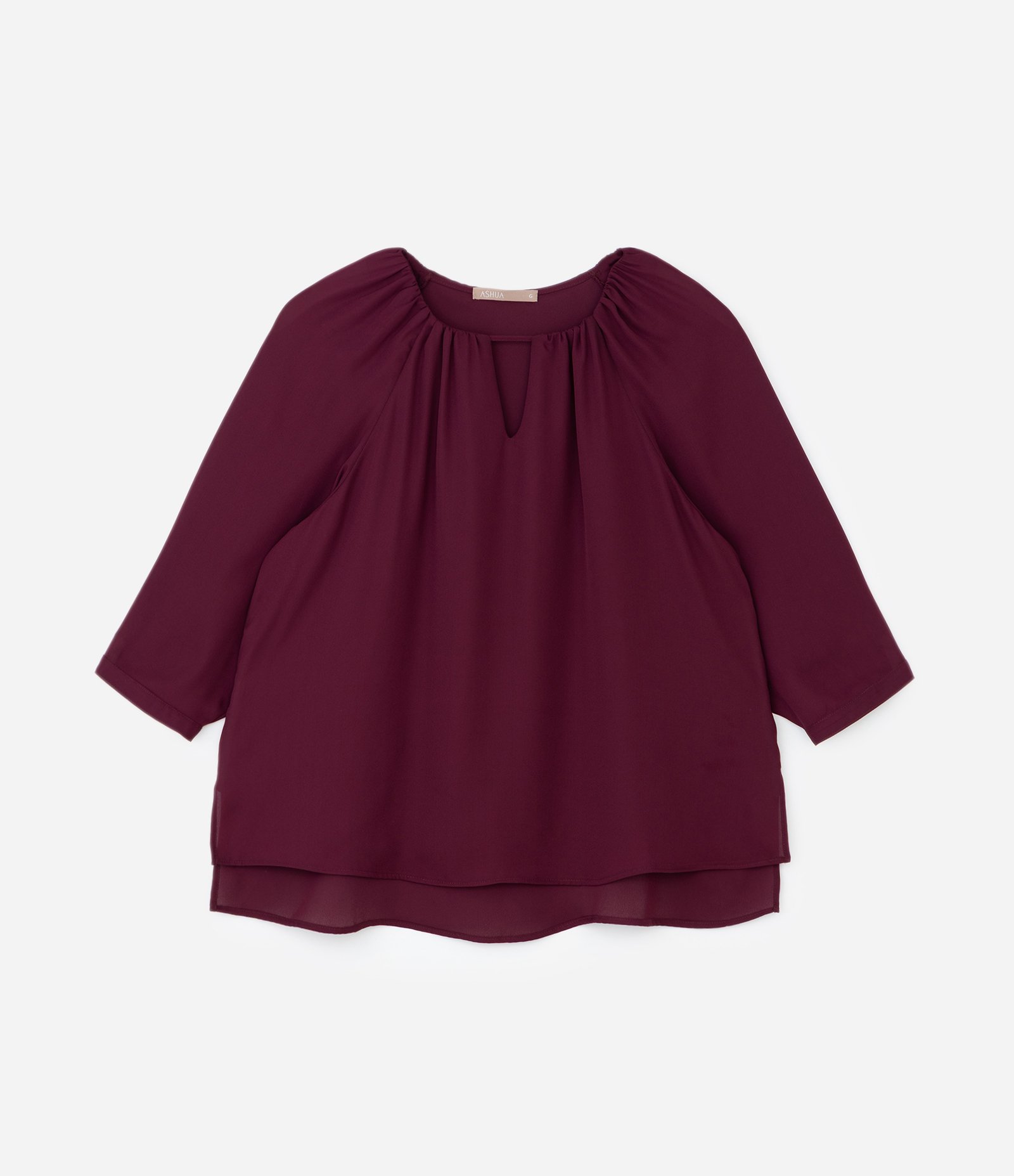 Blusa Bata em Crepe com Manga 3/4 e Franzidos Curve & Plus Size Bordô 1