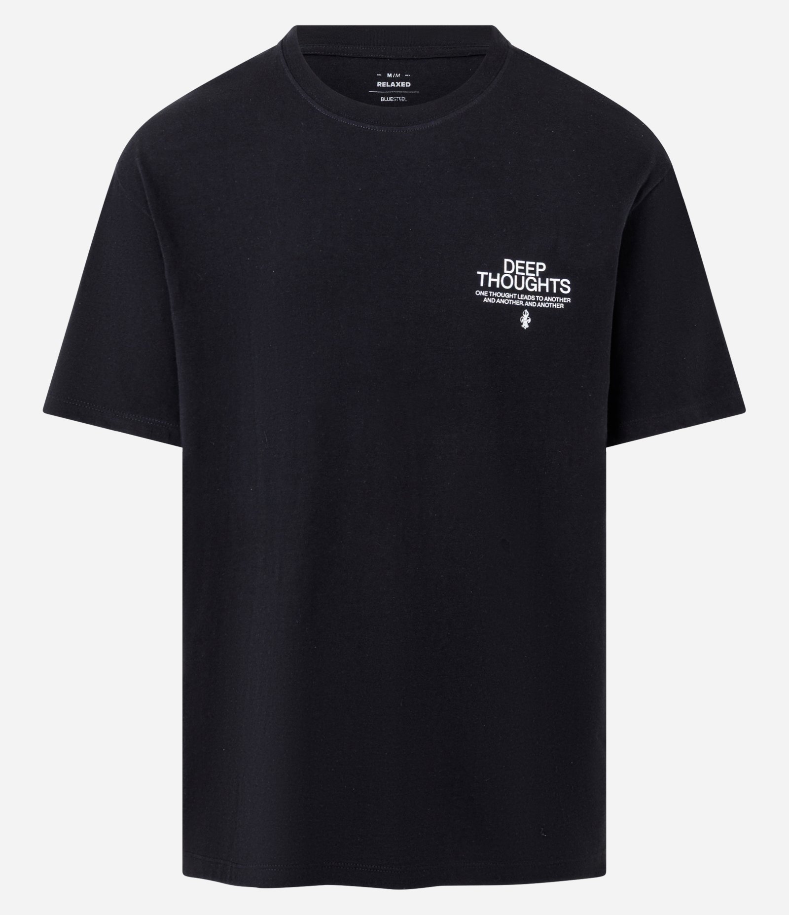 Camiseta Relaxed em Algodão om Estampa Lettering Estatua Preto 1