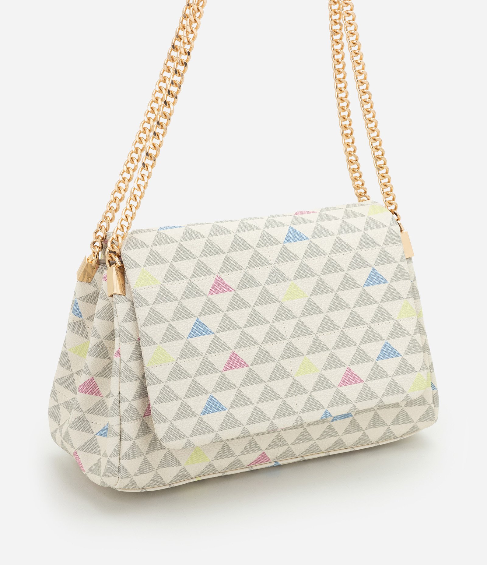 Bolsa Shoulder Média em PU com Estampa Triângulos Off White 1