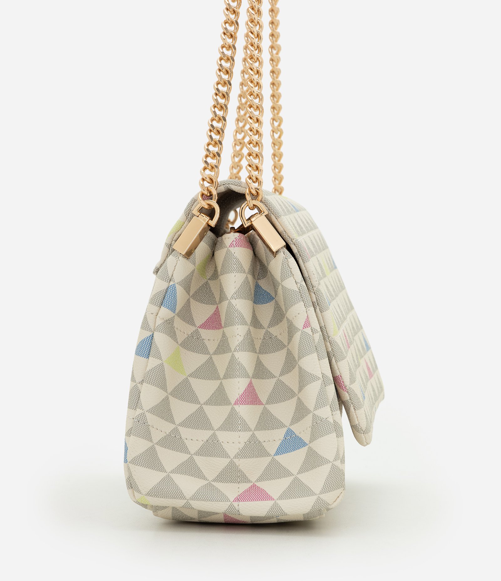 Bolsa Shoulder Média em PU com Estampa Triângulos Off White 2
