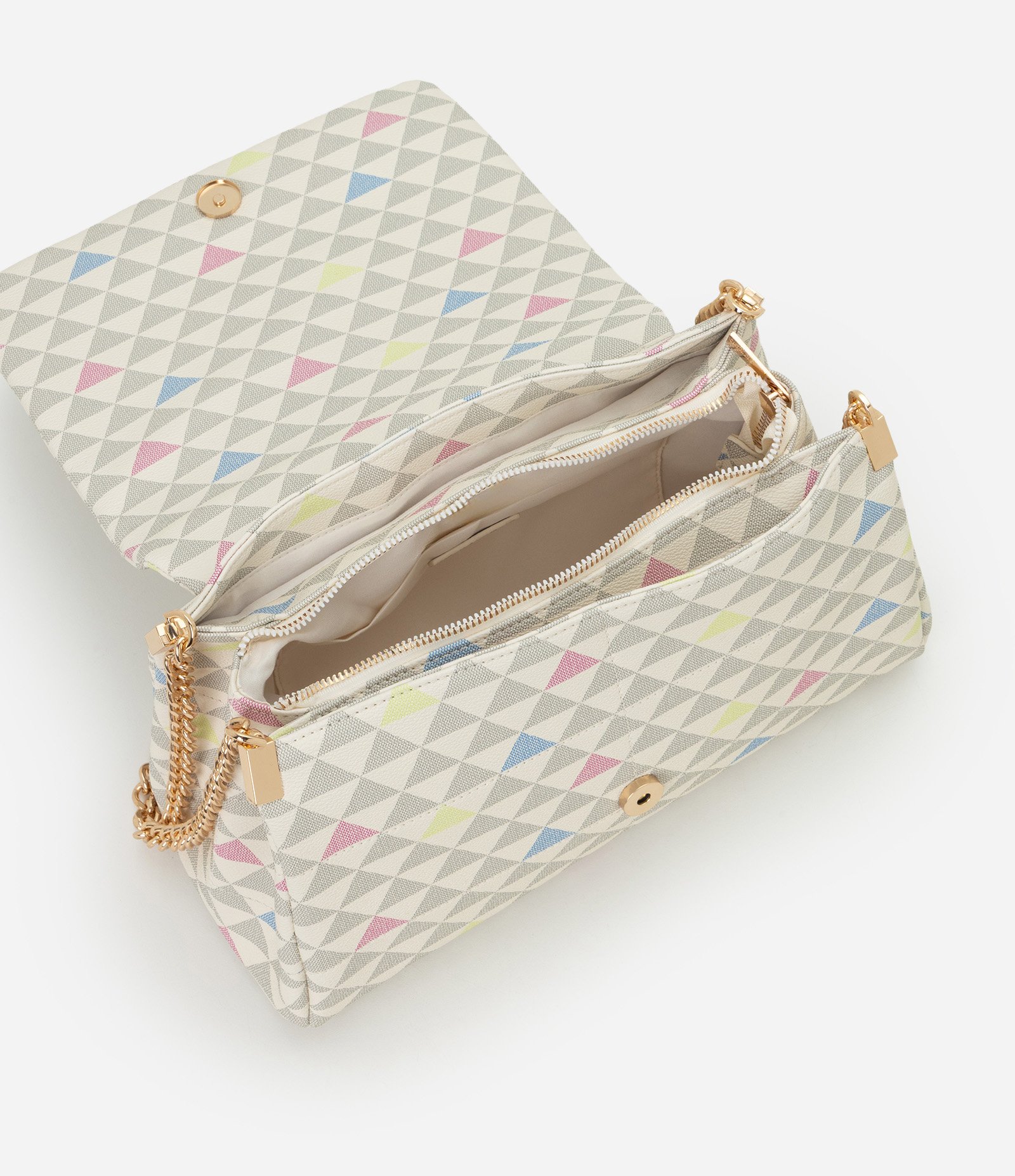 Bolsa Shoulder Média em PU com Estampa Triângulos Off White 5