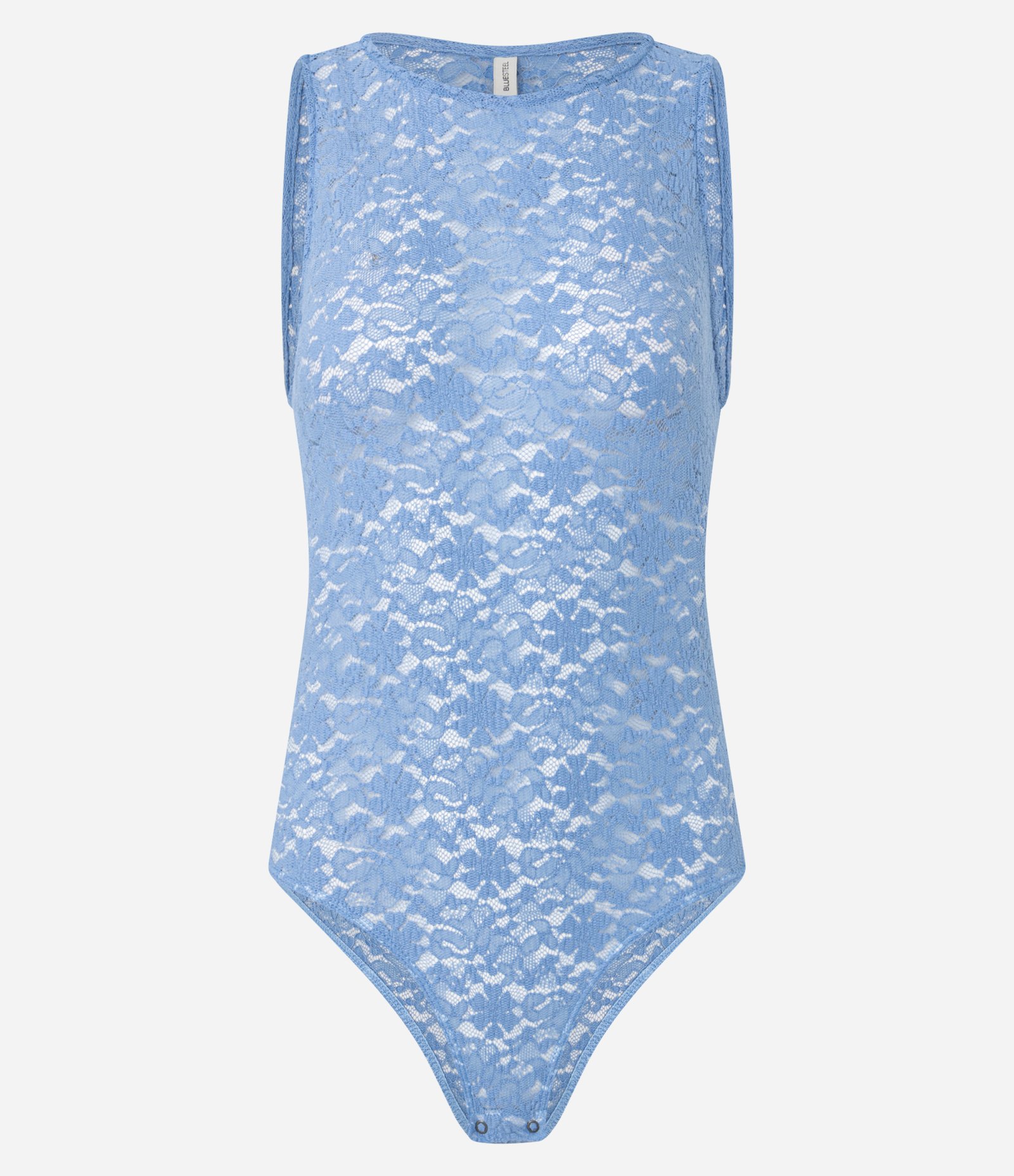 Body em Renda Sem Manga com Transparência Azul 1