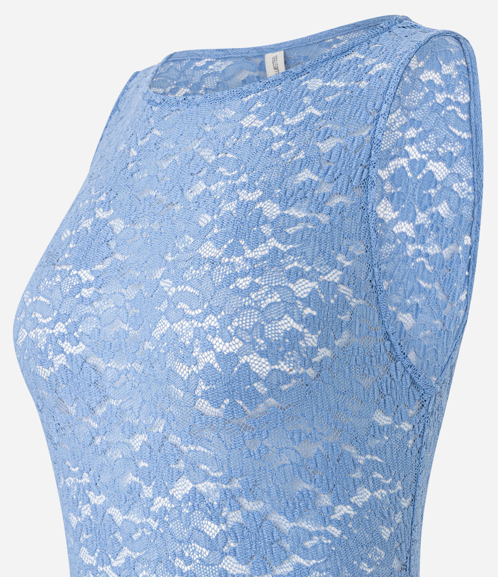 Body em Renda Sem Manga com Transparência Azul 2
