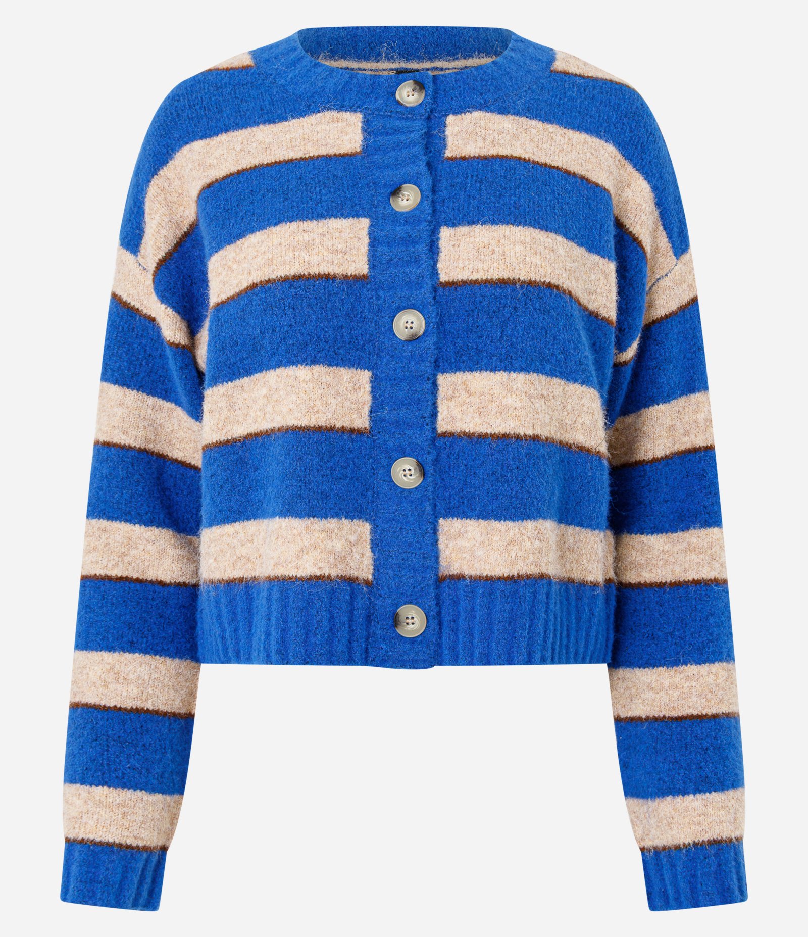 Cardigan em Tricô Listrado com Botões Azul 1