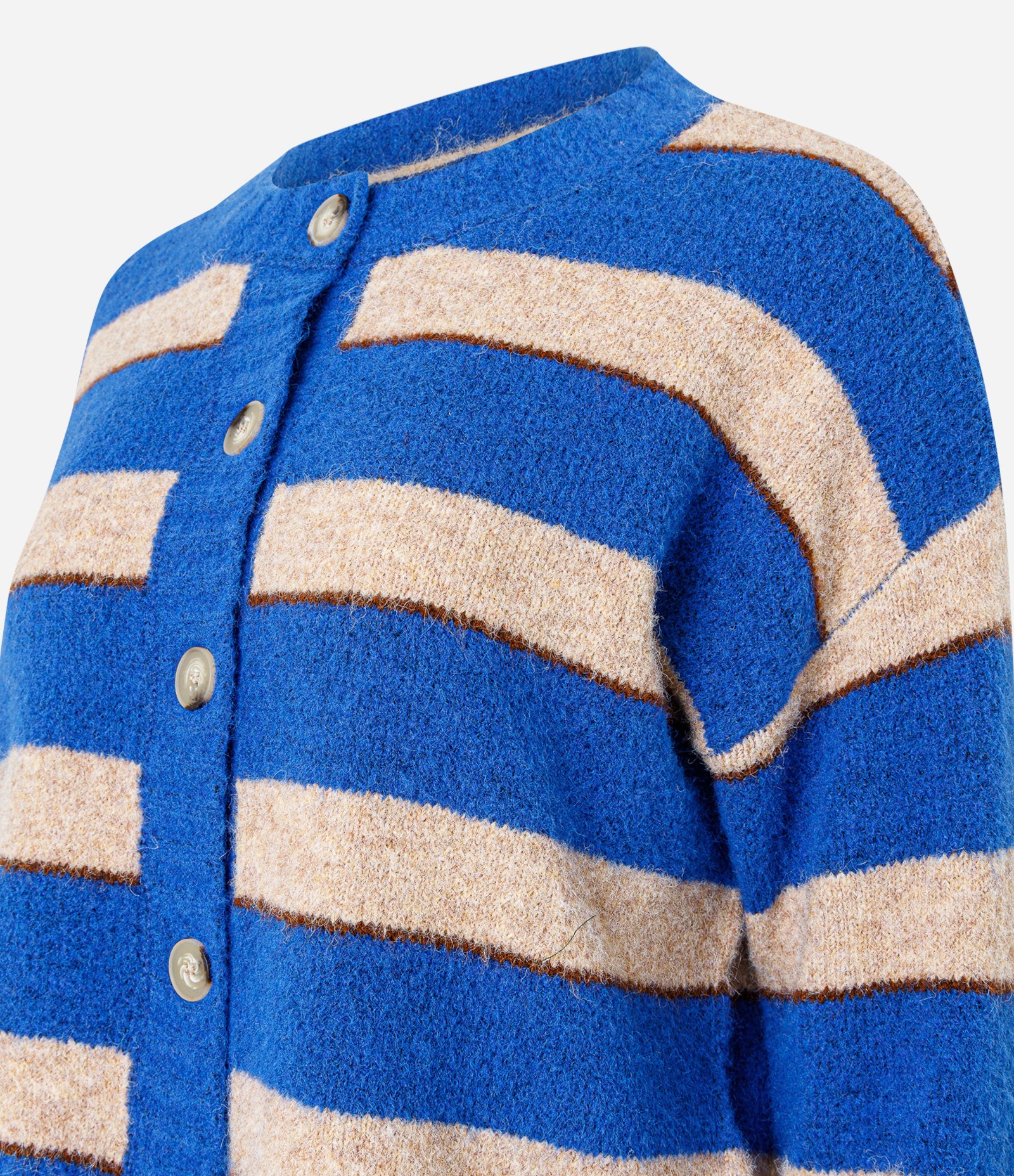 Cardigan em Tricô Listrado com Botões Azul 2