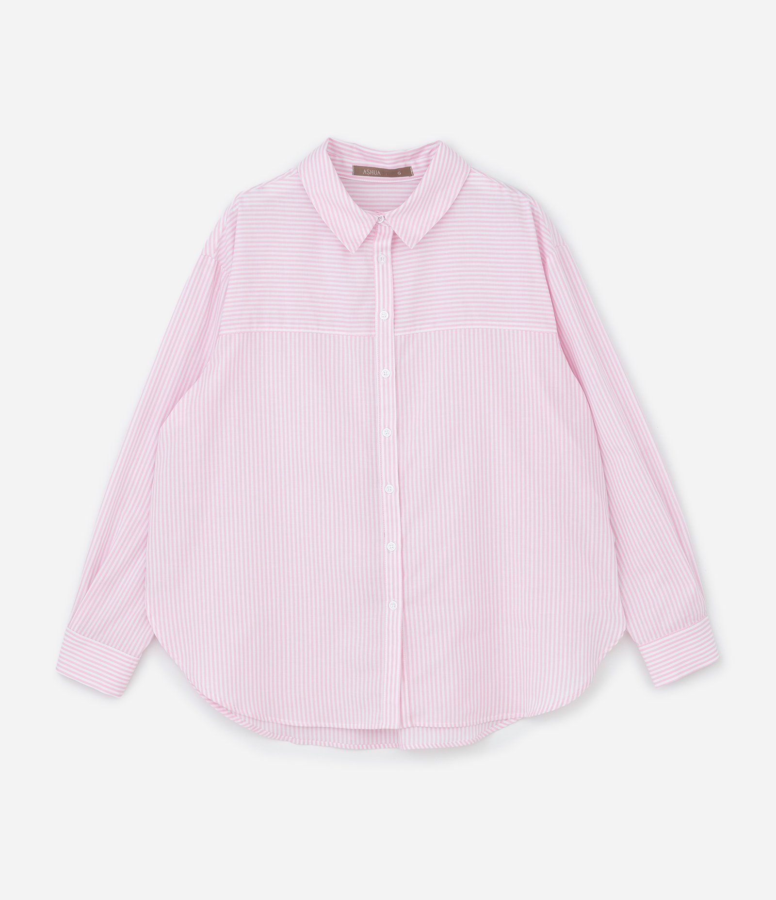 Camisa em Algodão com Gola Colarinho e Estampa Listrada Curve & Plus Size Rosa 4