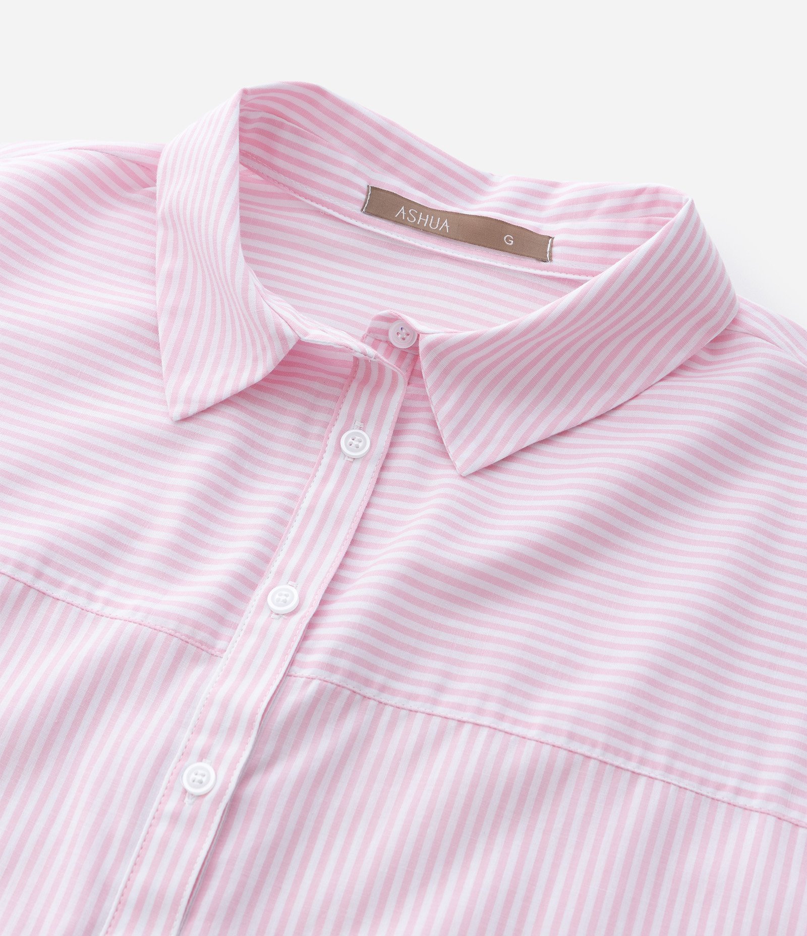 Camisa em Algodão com Gola Colarinho e Estampa Listrada Curve & Plus Size Rosa 8