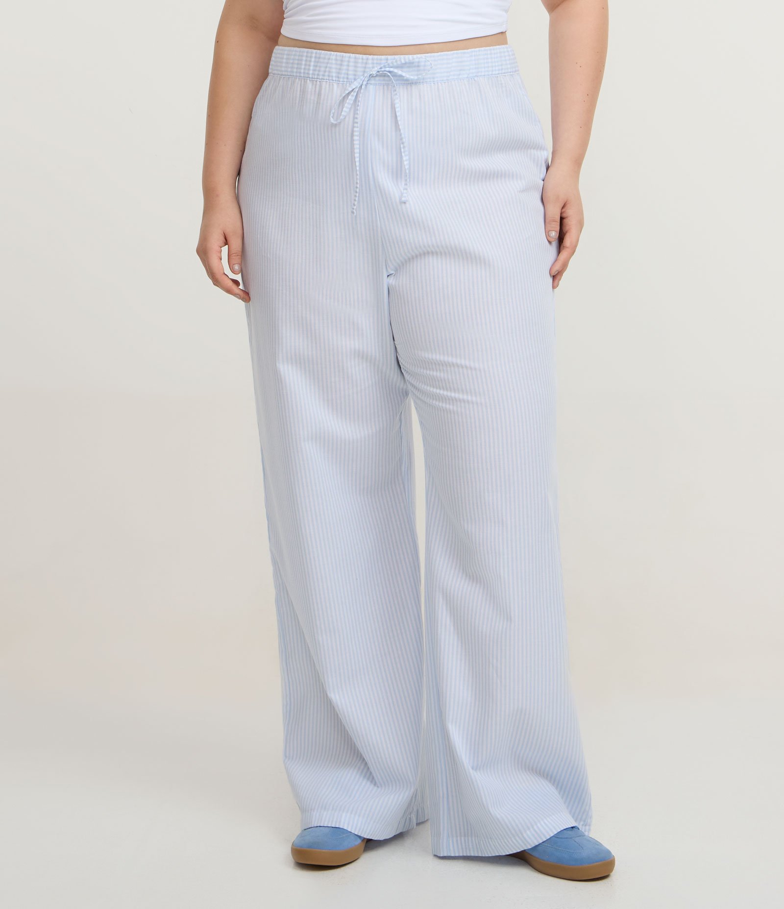 Calça com cós Elástico Listrada Curve & Plus Size Azul 2