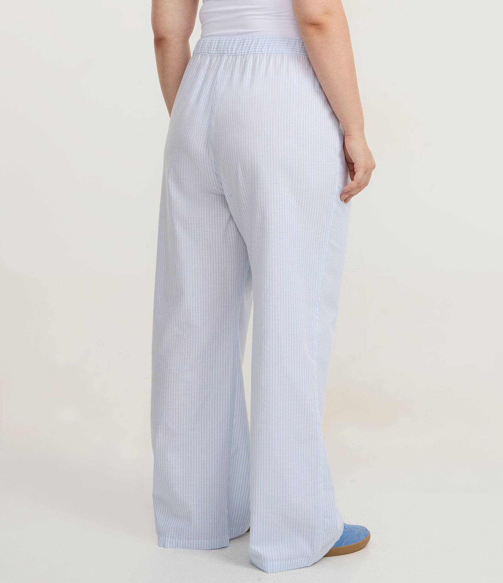 Calça com cós Elástico Listrada Curve & Plus Size Azul 4
