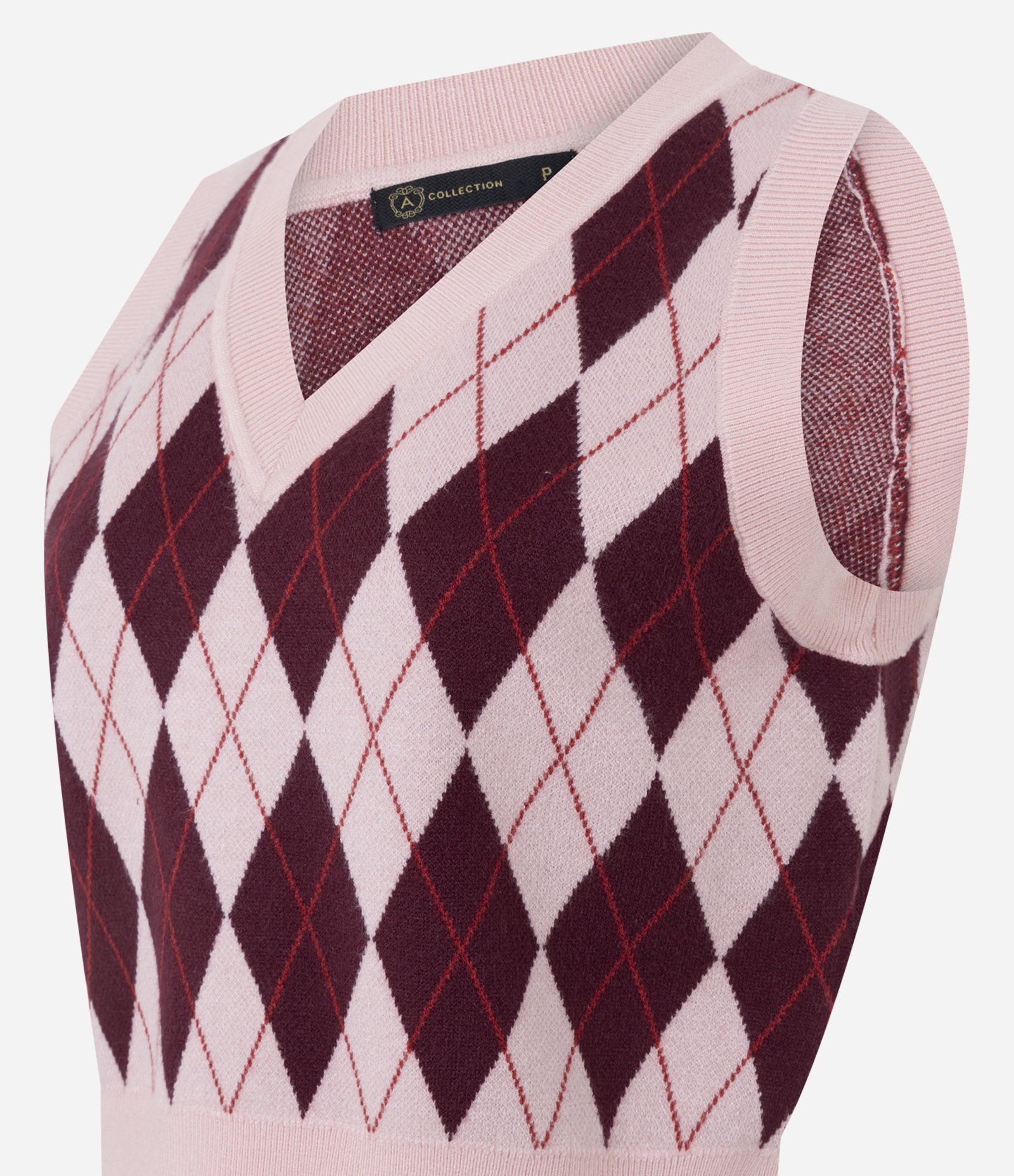 Colete Curto em Tricô com Estampa Xadrez Rosa 6