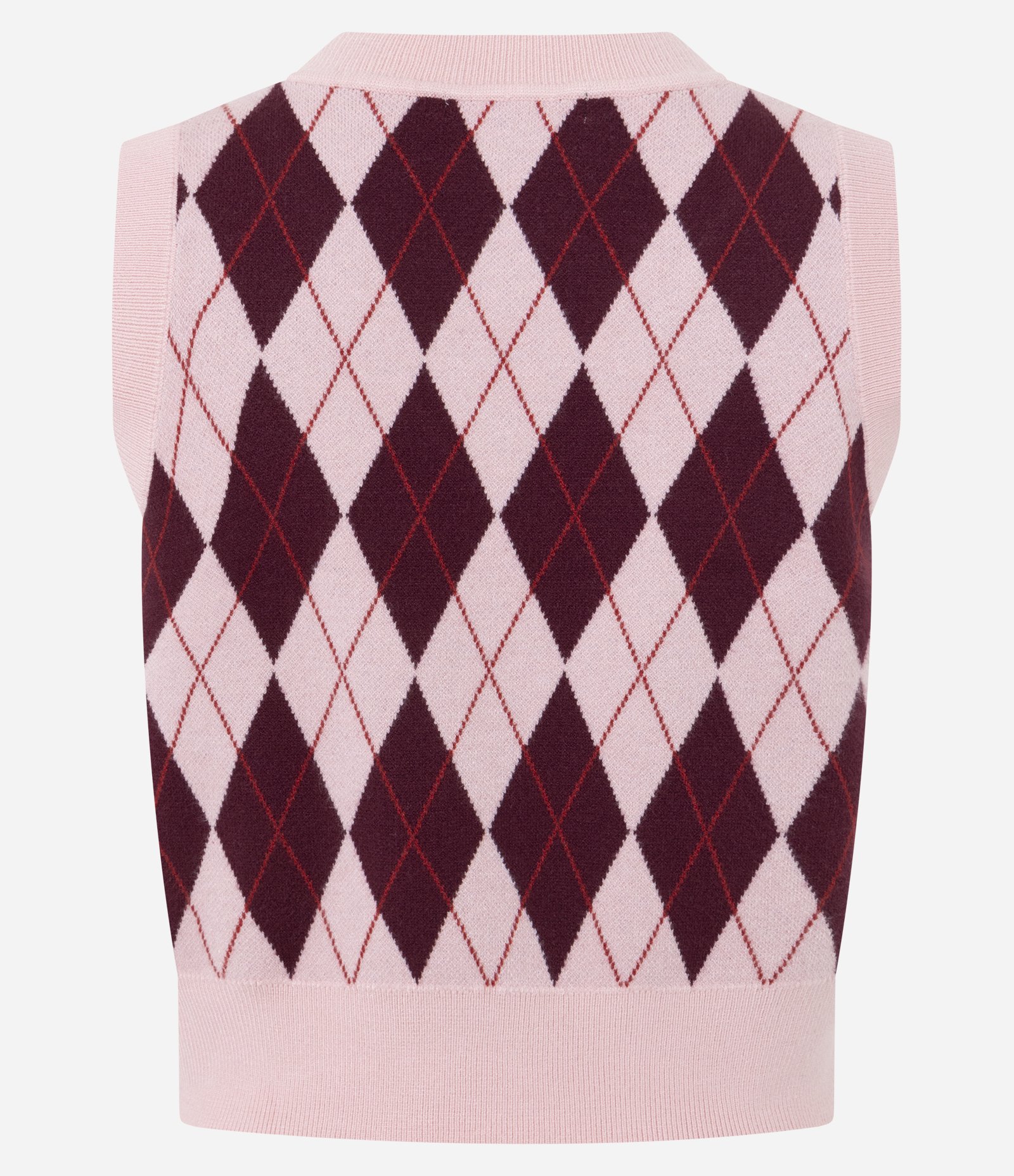 Colete Curto em Tricô com Estampa Xadrez Rosa 7