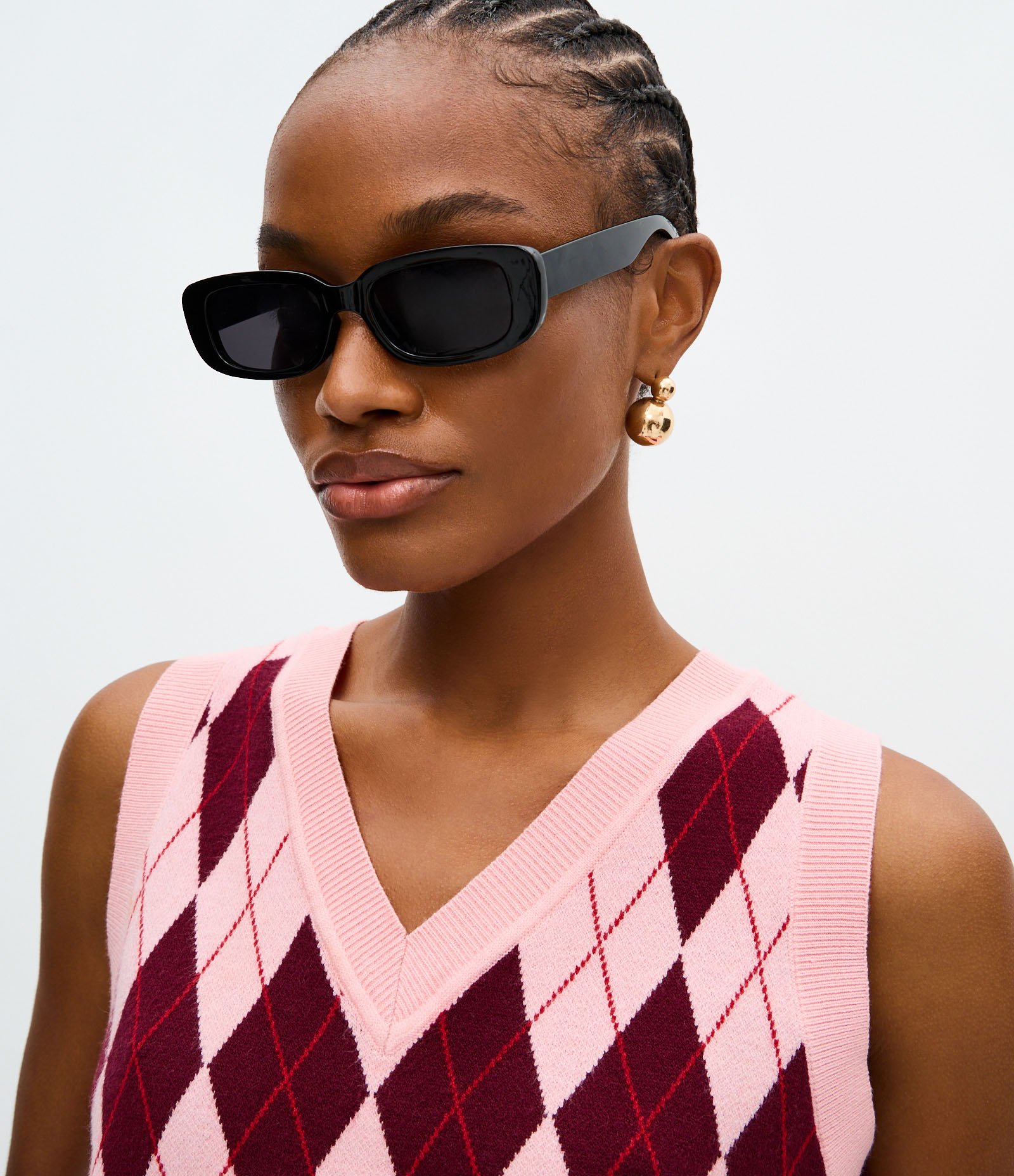 Colete Curto em Tricô com Estampa Xadrez Rosa 3