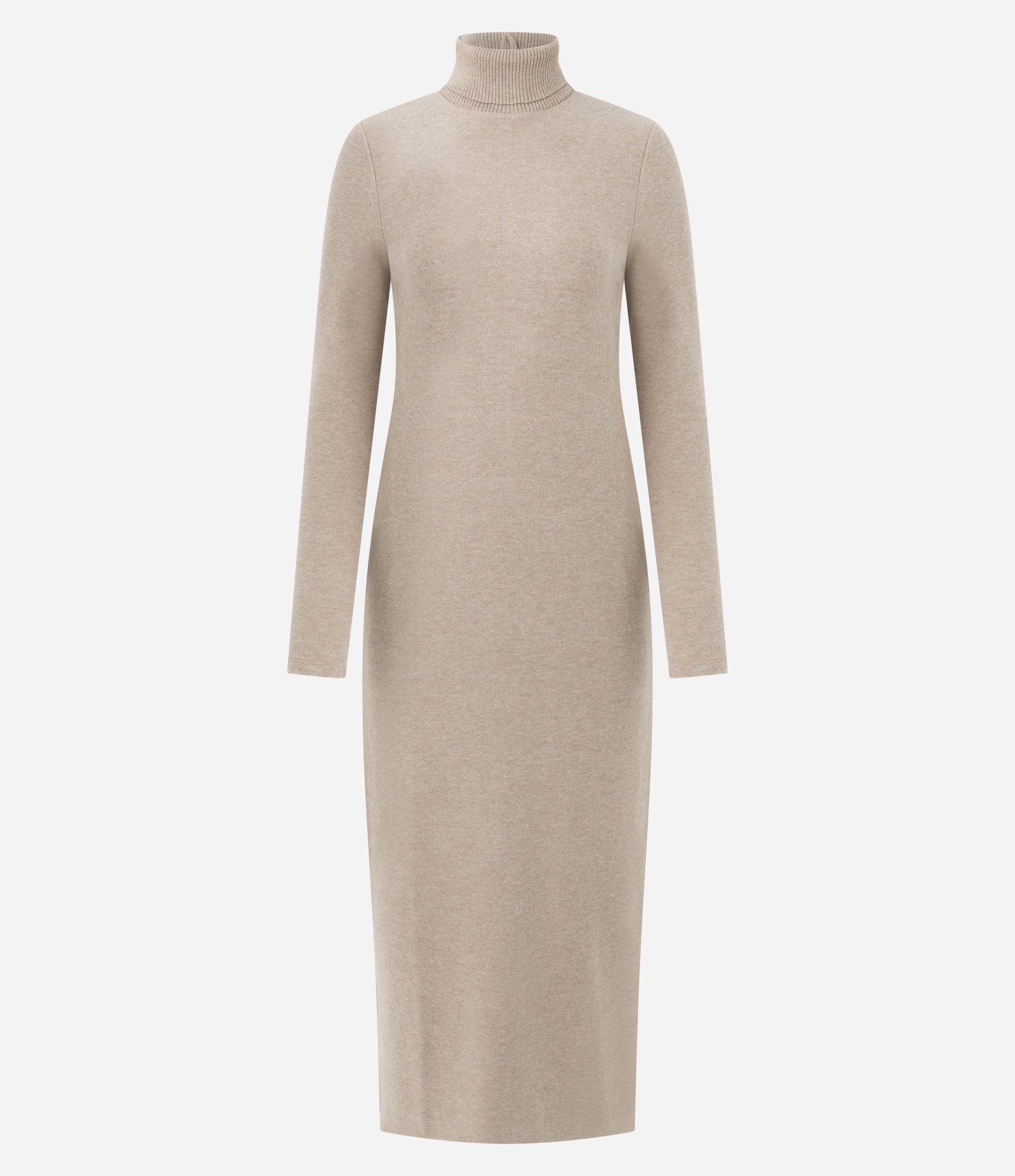 Vestido Long Midi com Gola Alta e Mangas Longas Bege 5