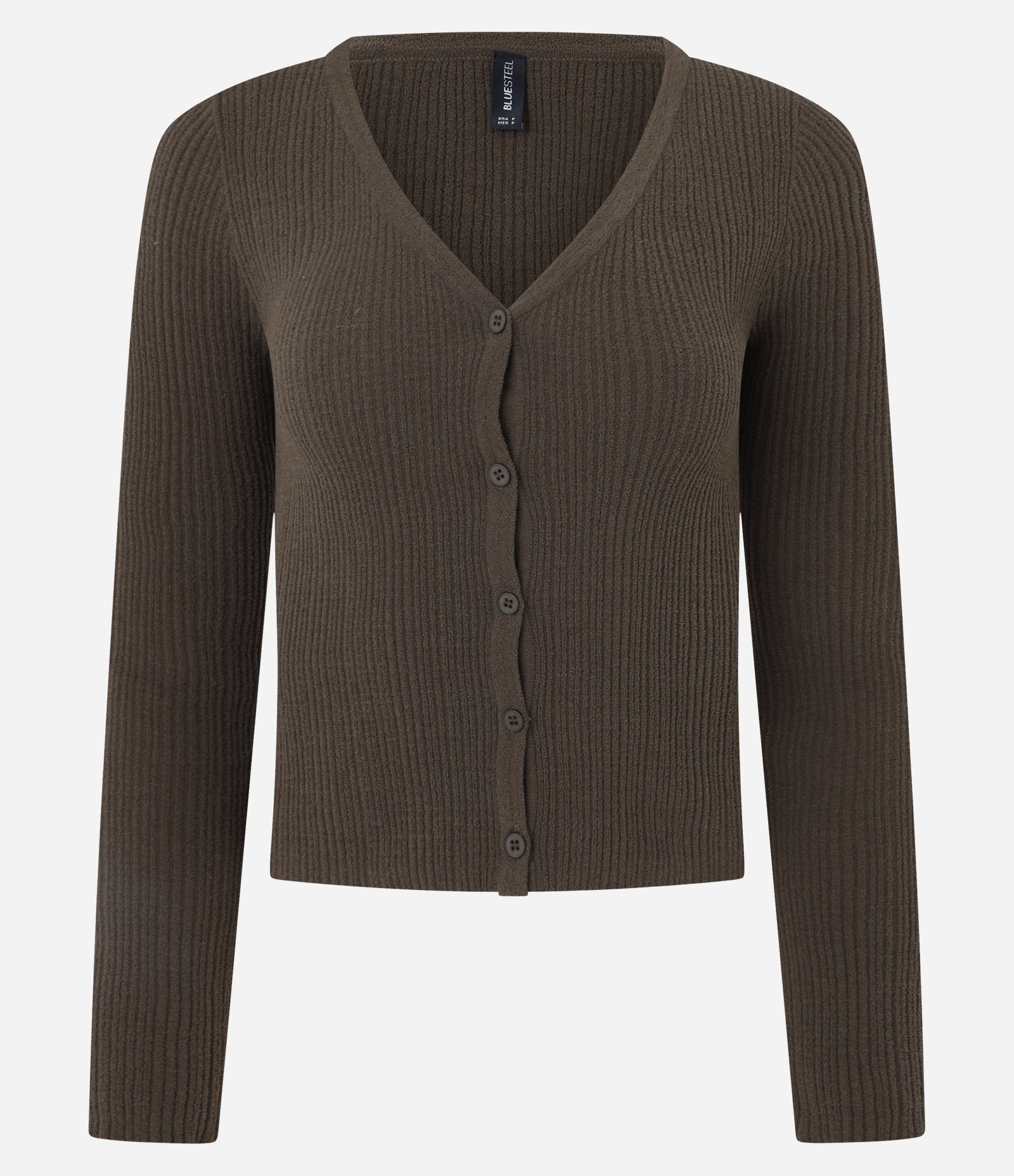 Cardigan em Tricô Chenille com Botões Marrom 1