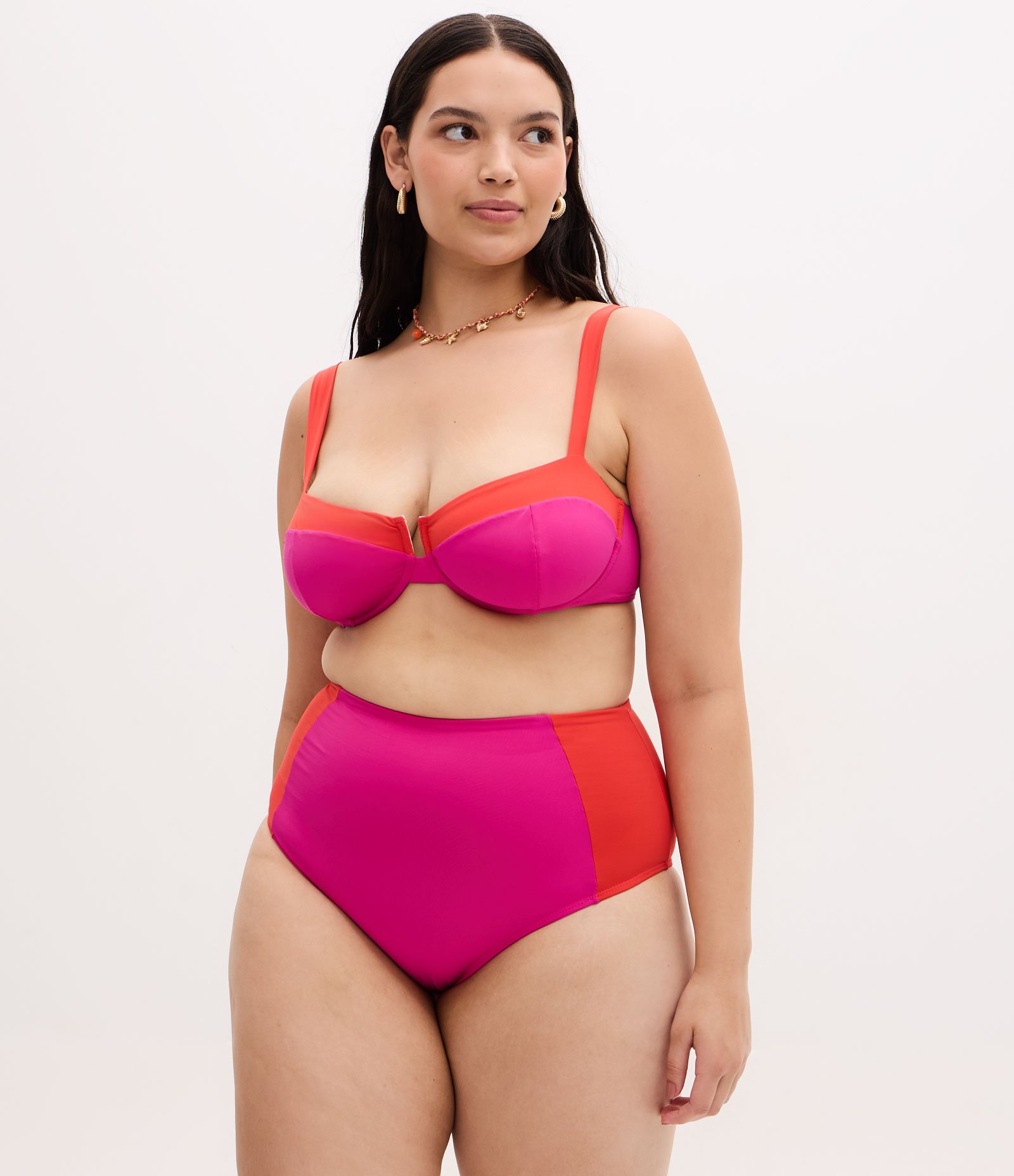Biquíni Top Meia Taça com Bloco de Cor Curve & Plus Size Rosa 2