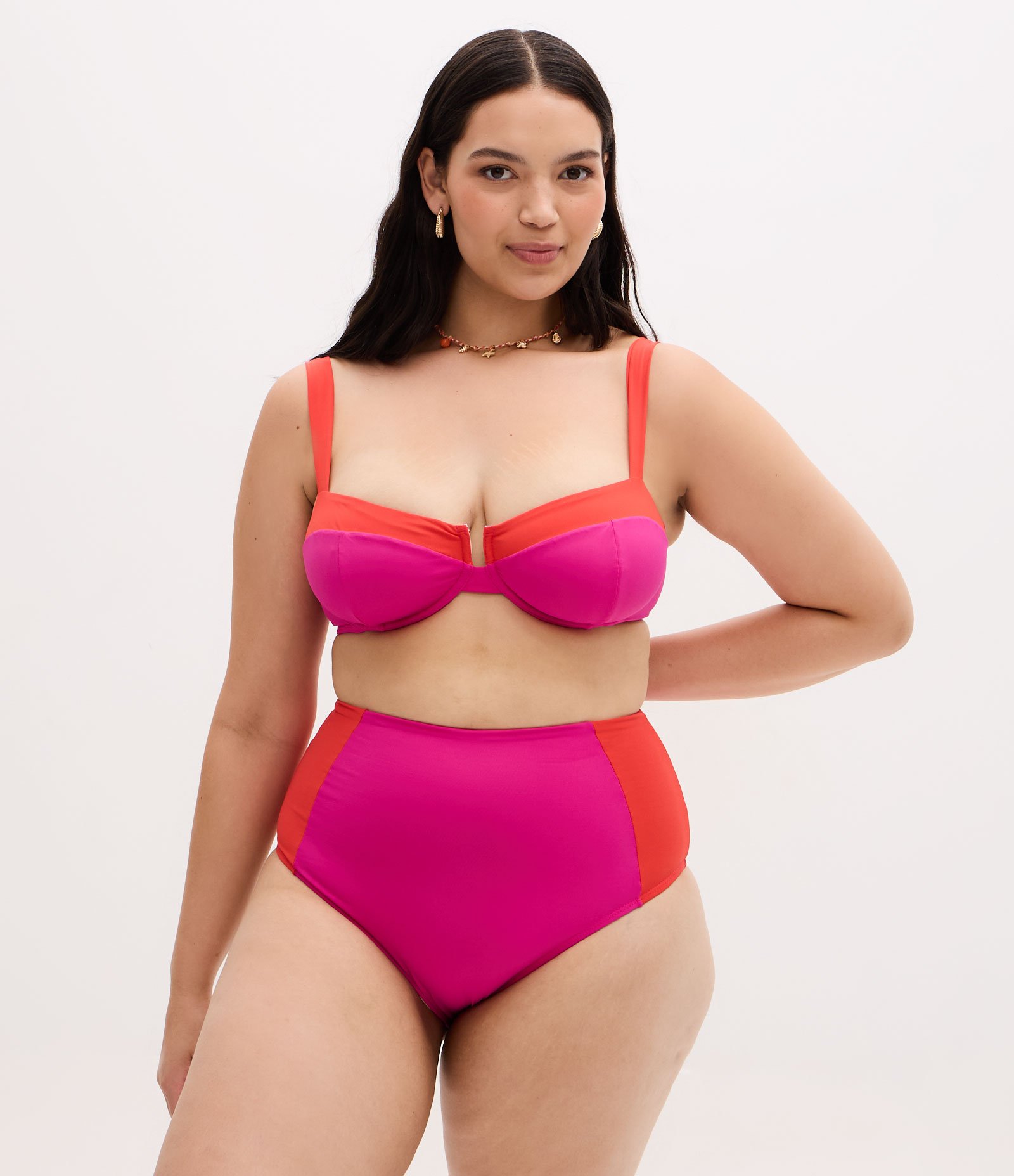 Biquíni Calcinha Hot Pants com Bloco de Cor Curve & Plus Size Rosa 3