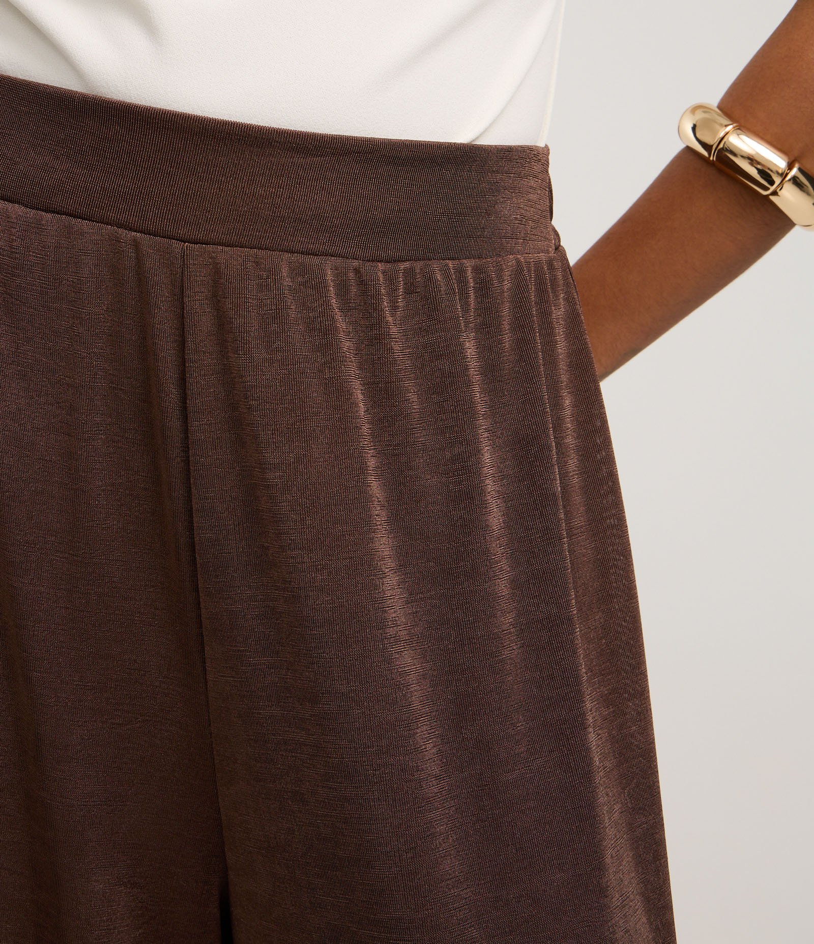 Calça Aladim com Leve Brilho e Cós Largo Marrom 4