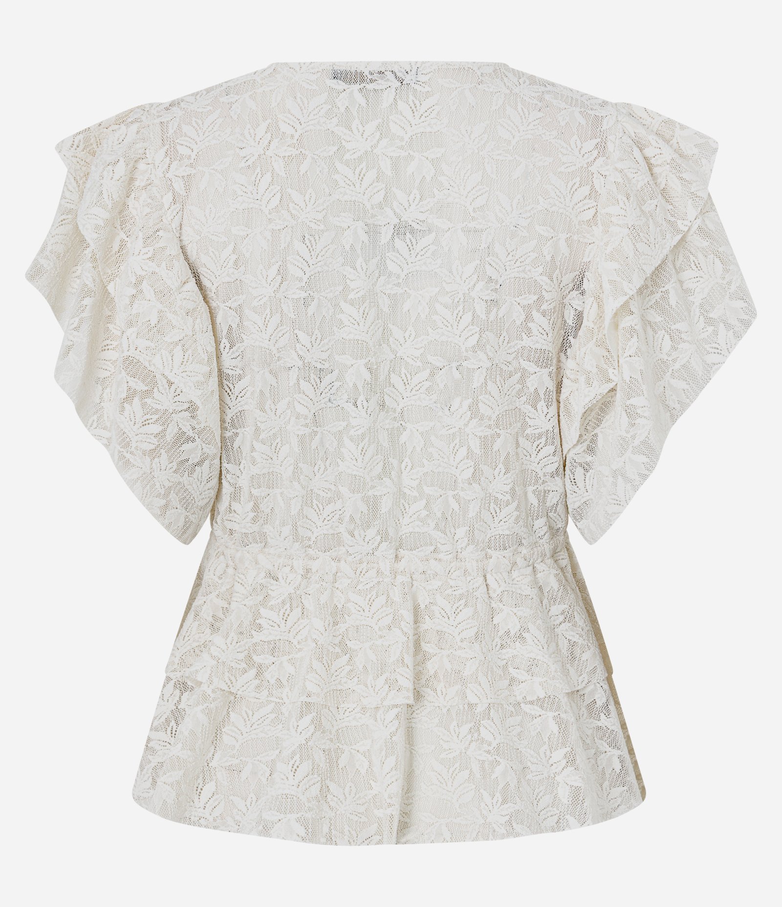 Blusa Texturizada em Renda com Babados e Amarração Frontal Bege 8