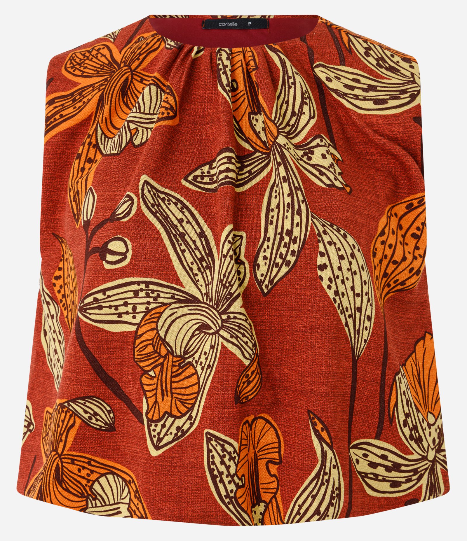 Blusa em Piquet com Franzido na Gola e Estampa Floral Terracota 5