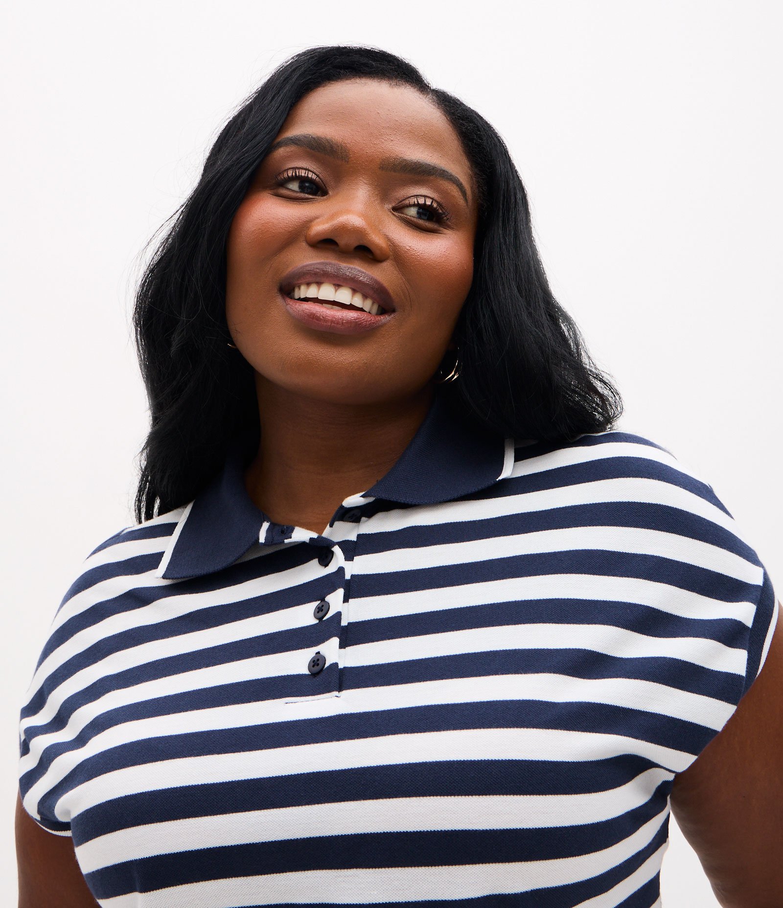 Blusa Boxy em Malha Piquet Listrada e com Gola Polo Curve & Plus Size Azul 3