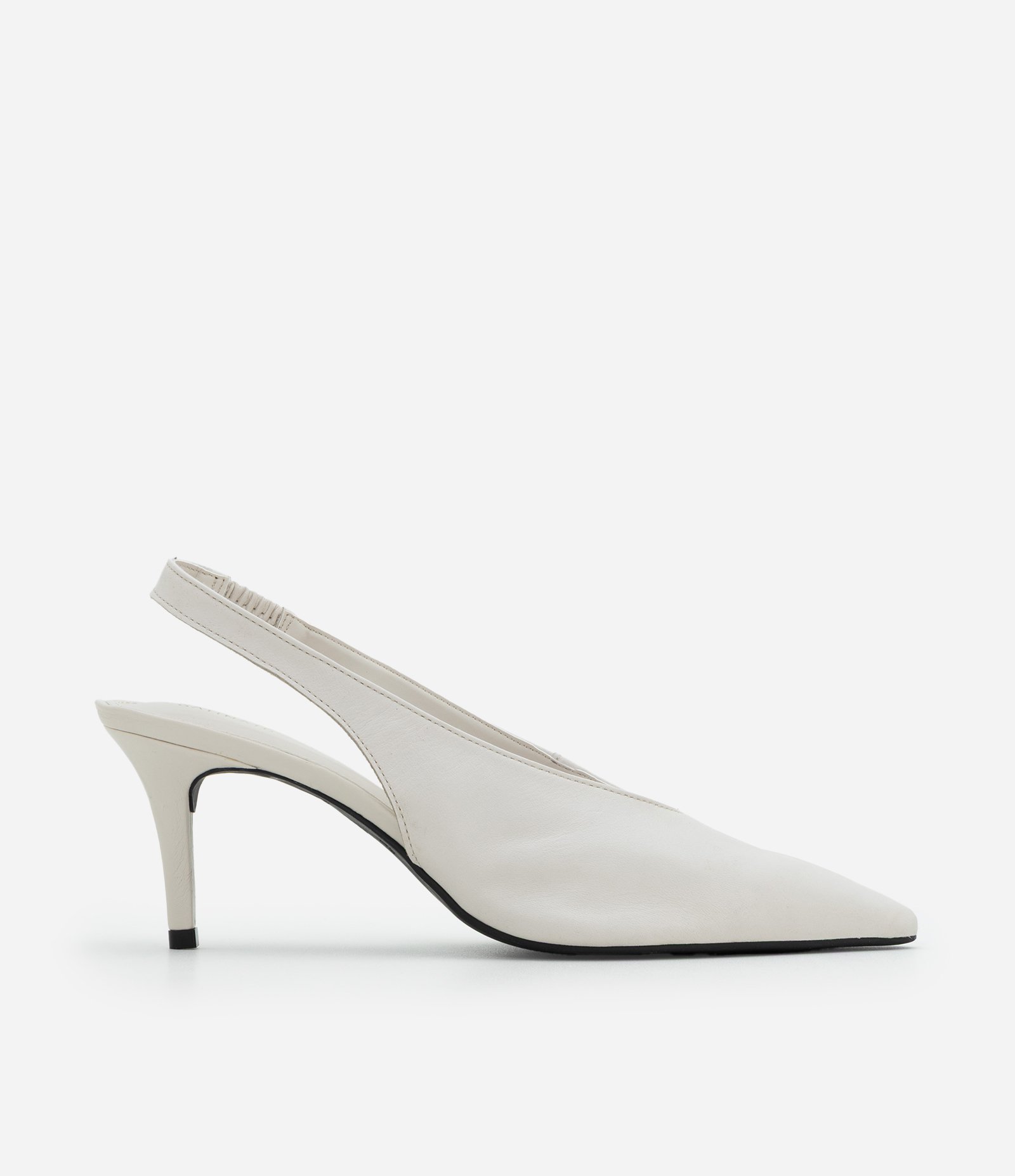 Sapato Scarpin Slingback em Couro com Decote V Off White 1