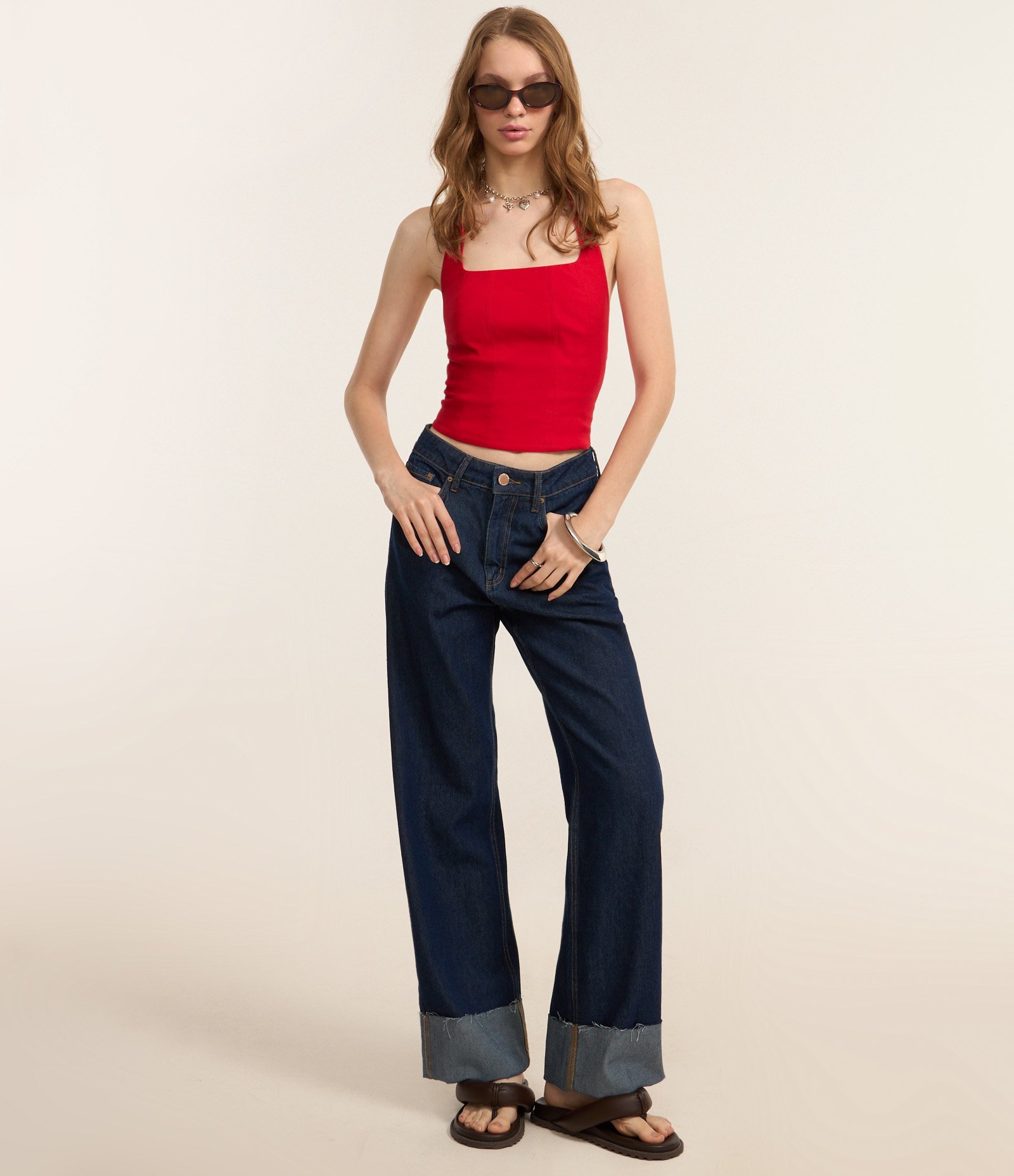 Calça Reta em Jeans com Barra Dobrada Azul 1