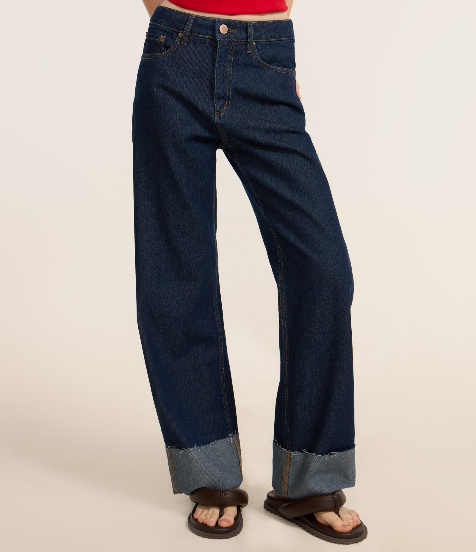 Calça Reta em Jeans com Barra Dobrada Azul 3