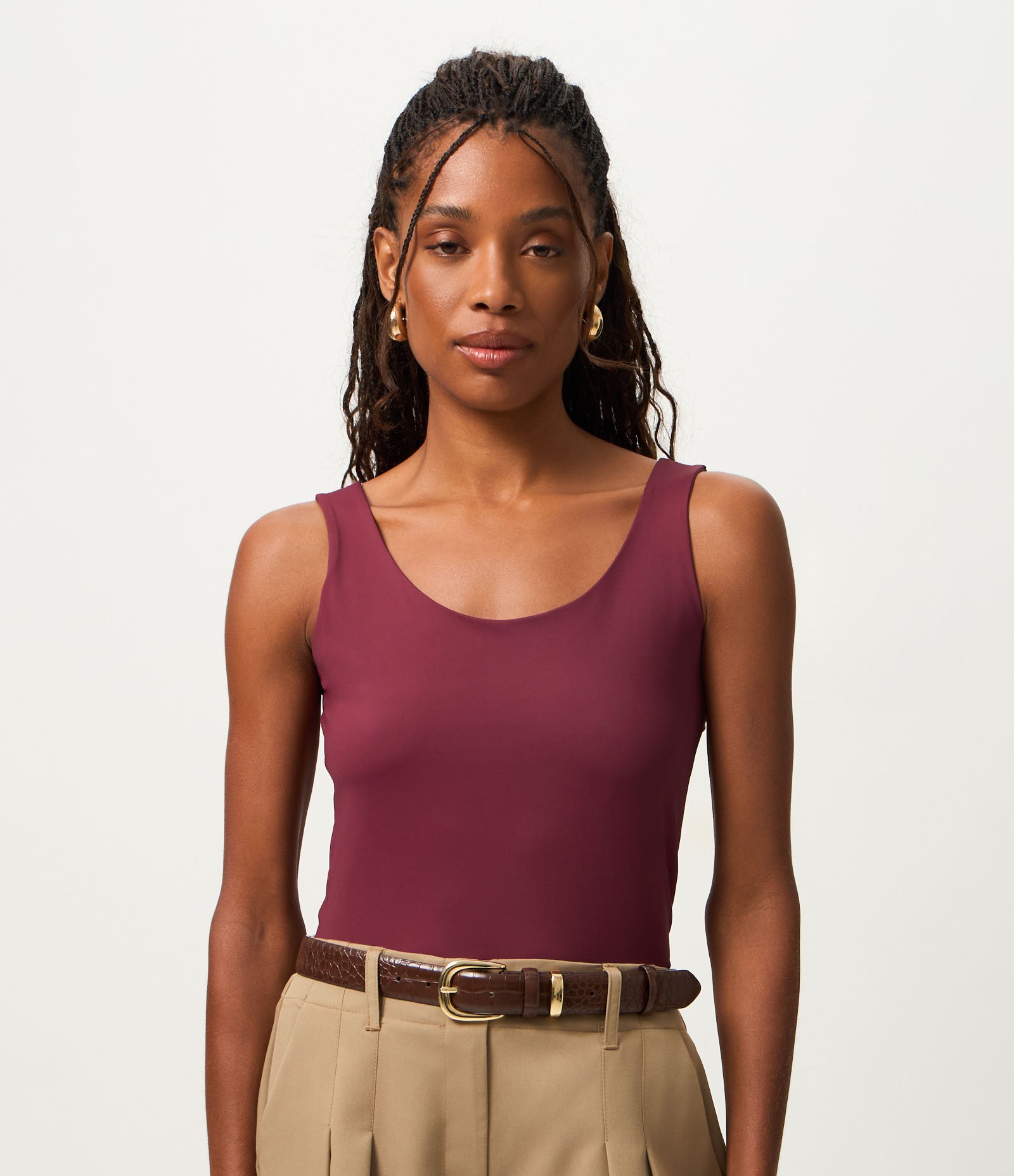 Blusa em Poliamida com Decote U e Alça Larga Bordô 1