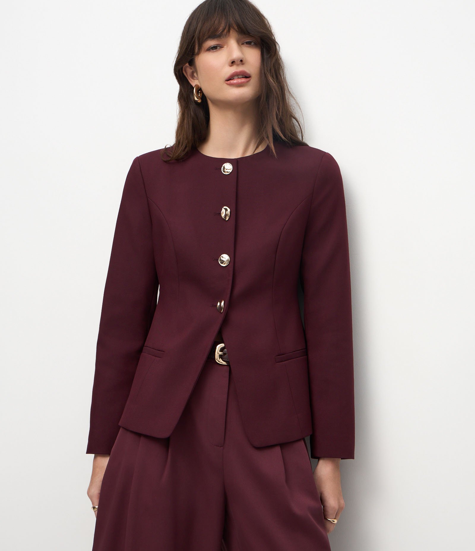 Blazer Alfaiatado com Abotoamento Frontal e Bolsos Vermelho 2