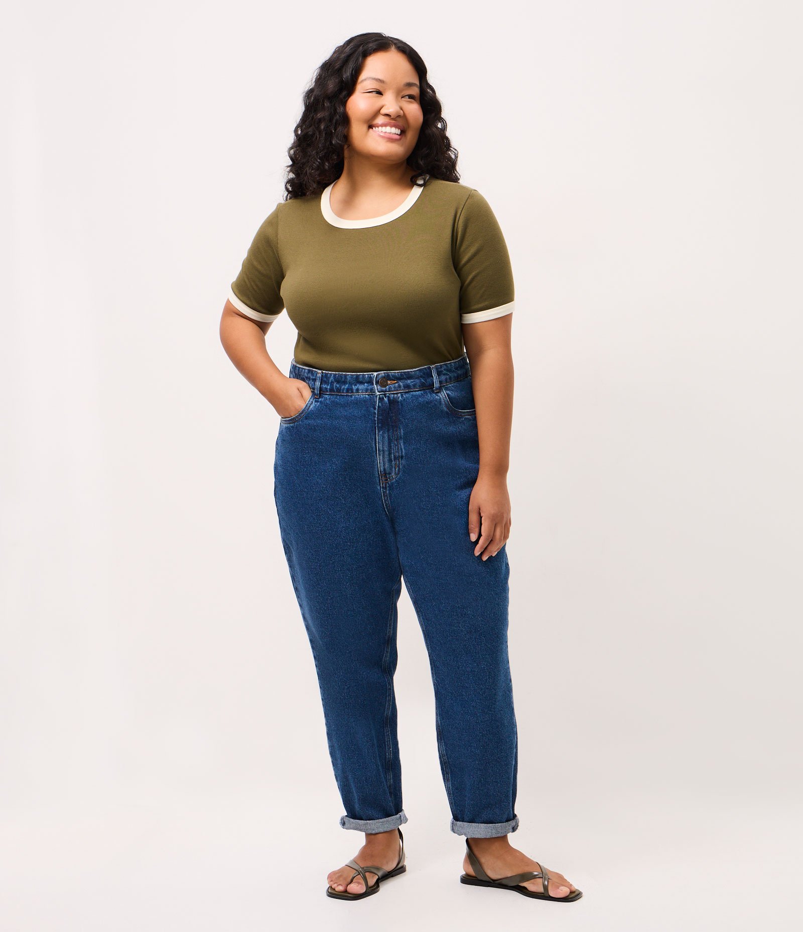 Blusa Babylook em Ribana com Acabamento Contrastante Curve & Plus Size Verde 2