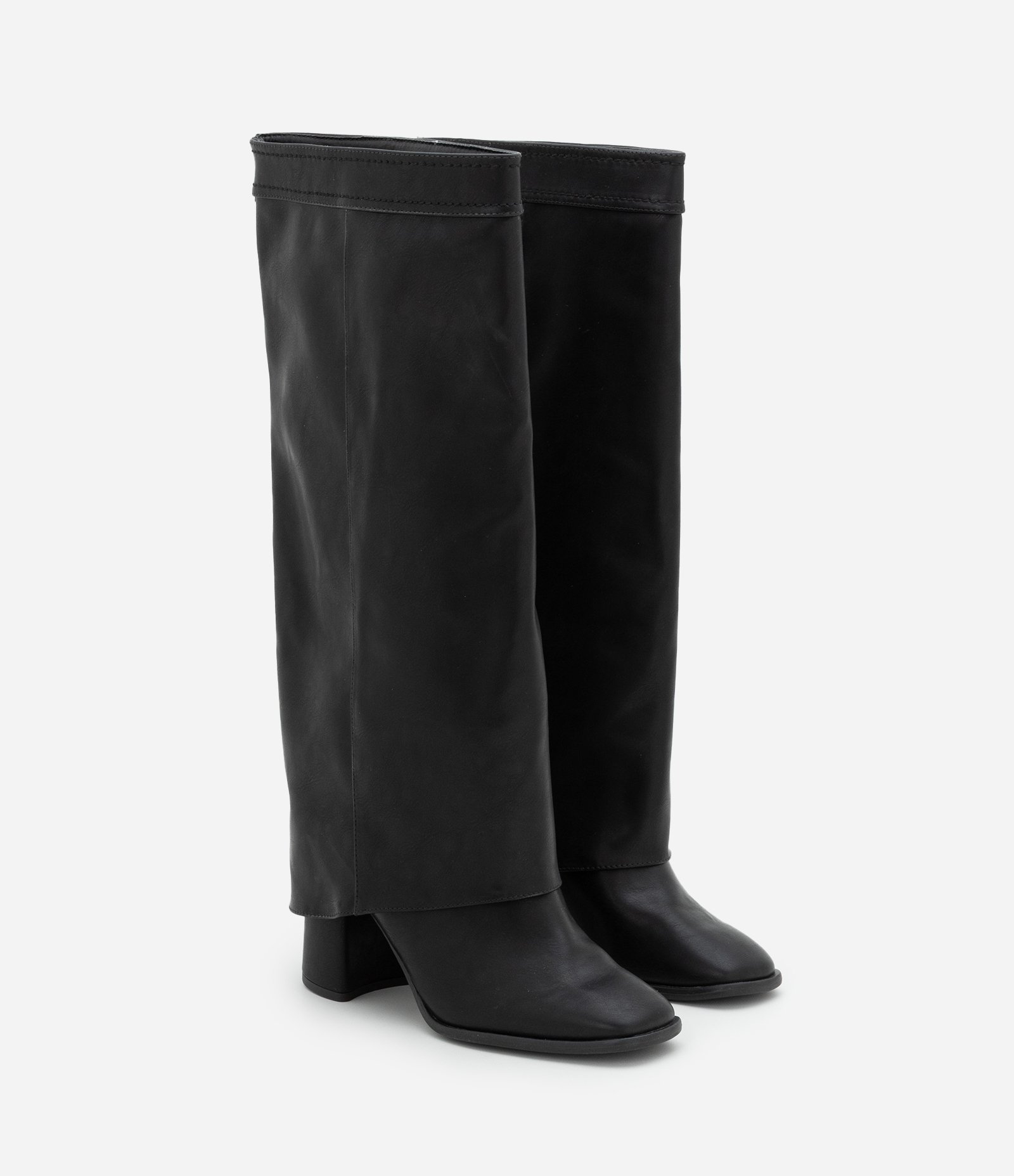 Bota Cano Alto em PU com Pala Sobreposta Preto 2