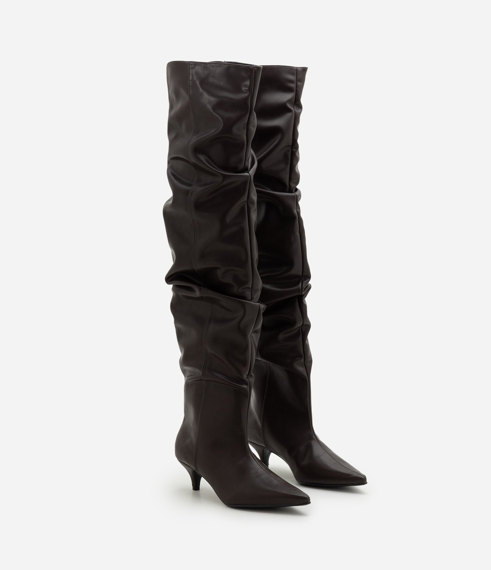 Bota Over The Knee com Caimento Franzido Marrom 4