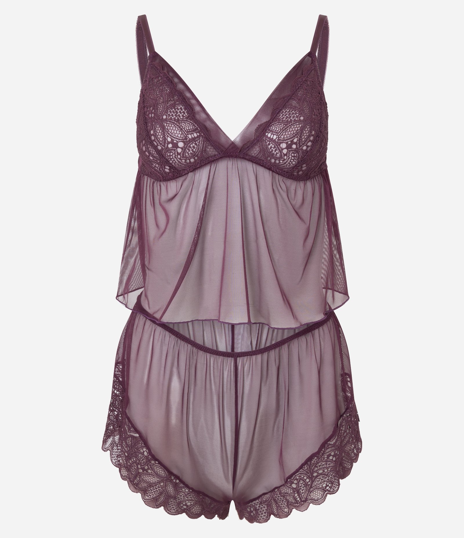 Pijama Short Doll em Tule com Detalhes em Renda Vermelho 7